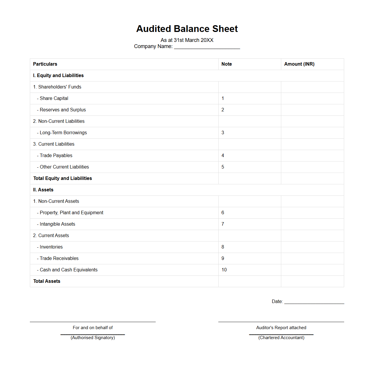 Audited Balance Sheet Example for Compliance