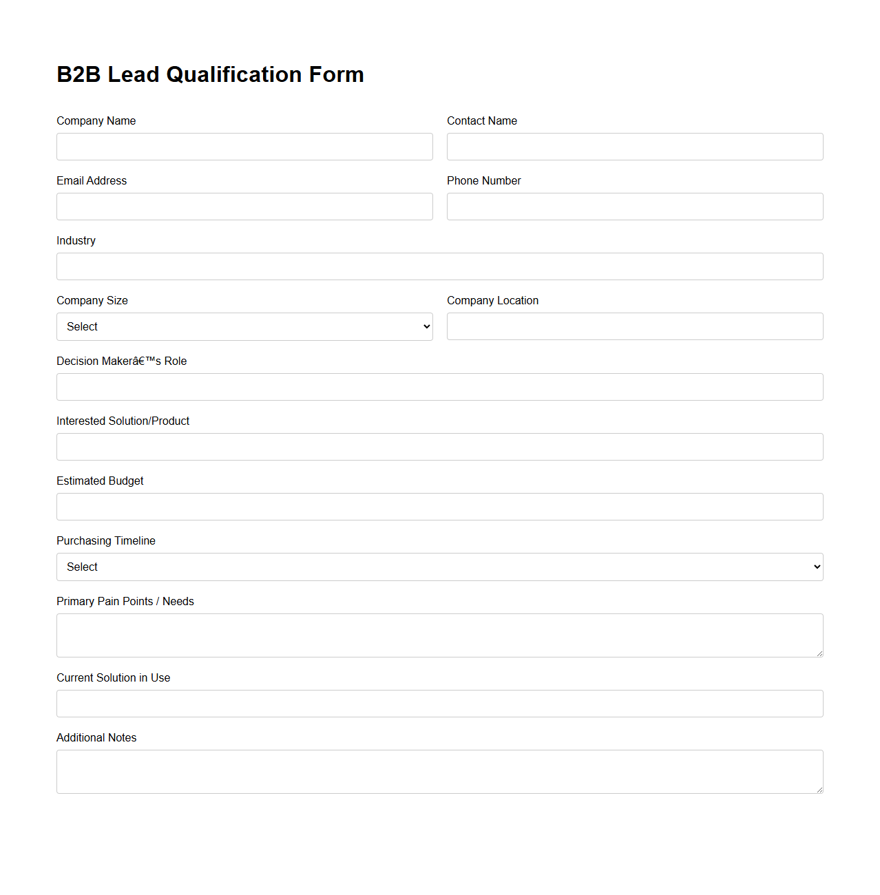 B2B Lead Qualification Form Template