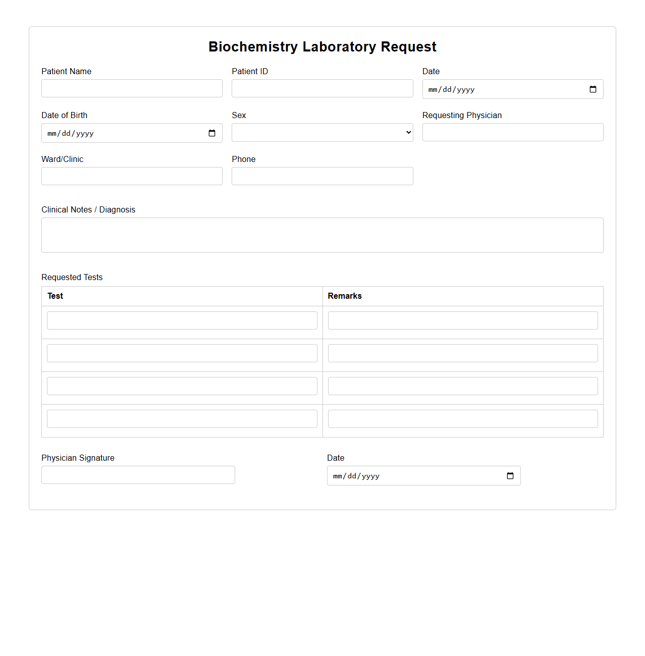 Biochemistry Laboratory Request Template