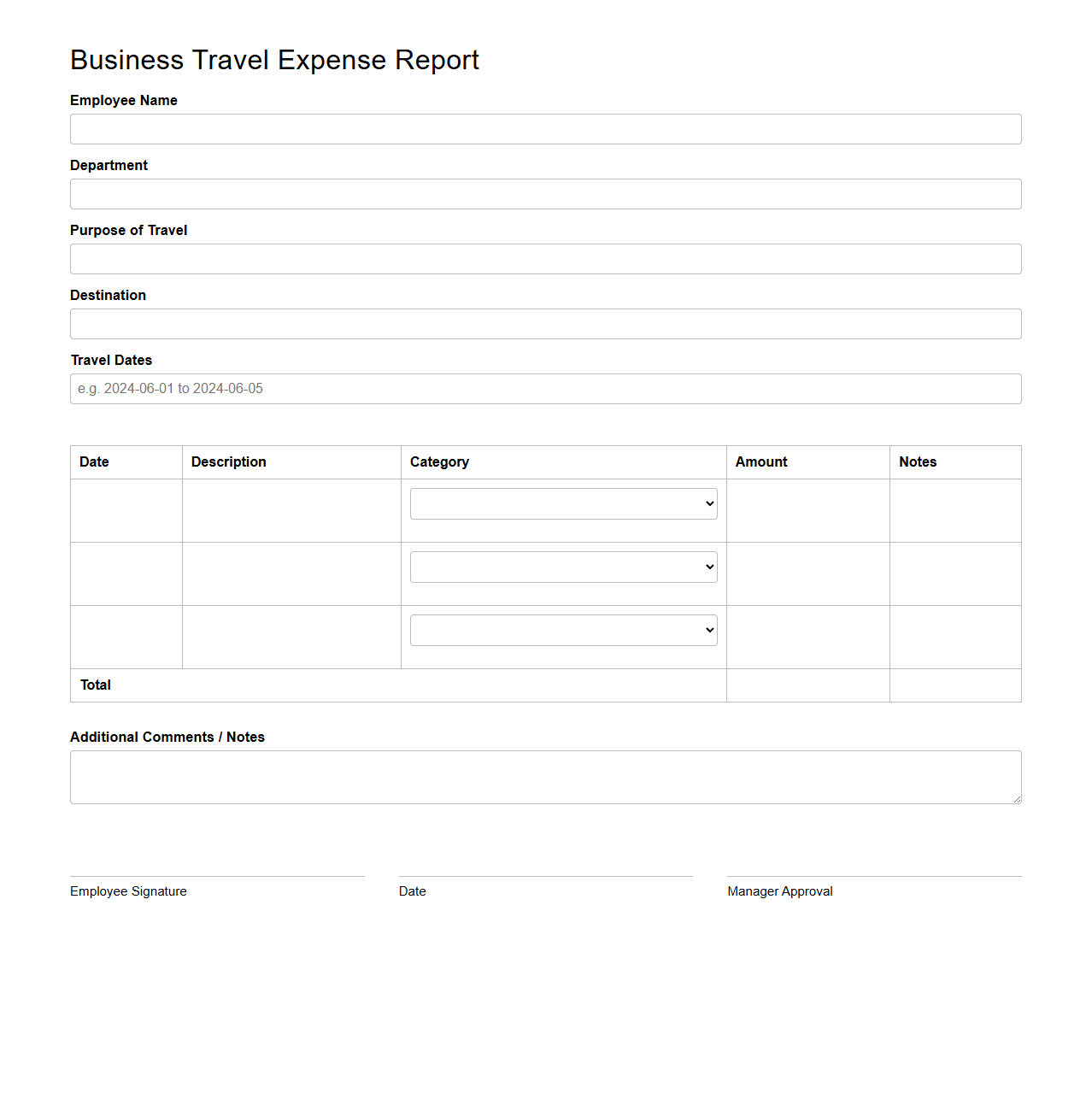Business Travel Expense Report Template