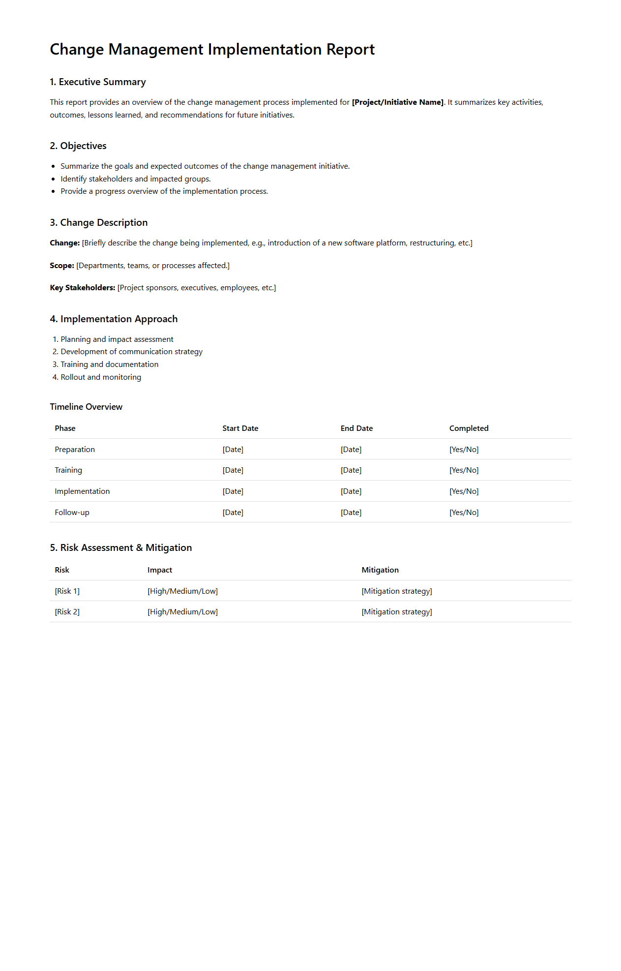 Change Management Implementation Report Example
