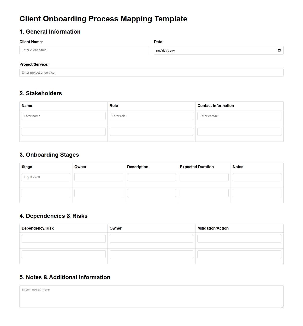 Client Onboarding Process Mapping Template
