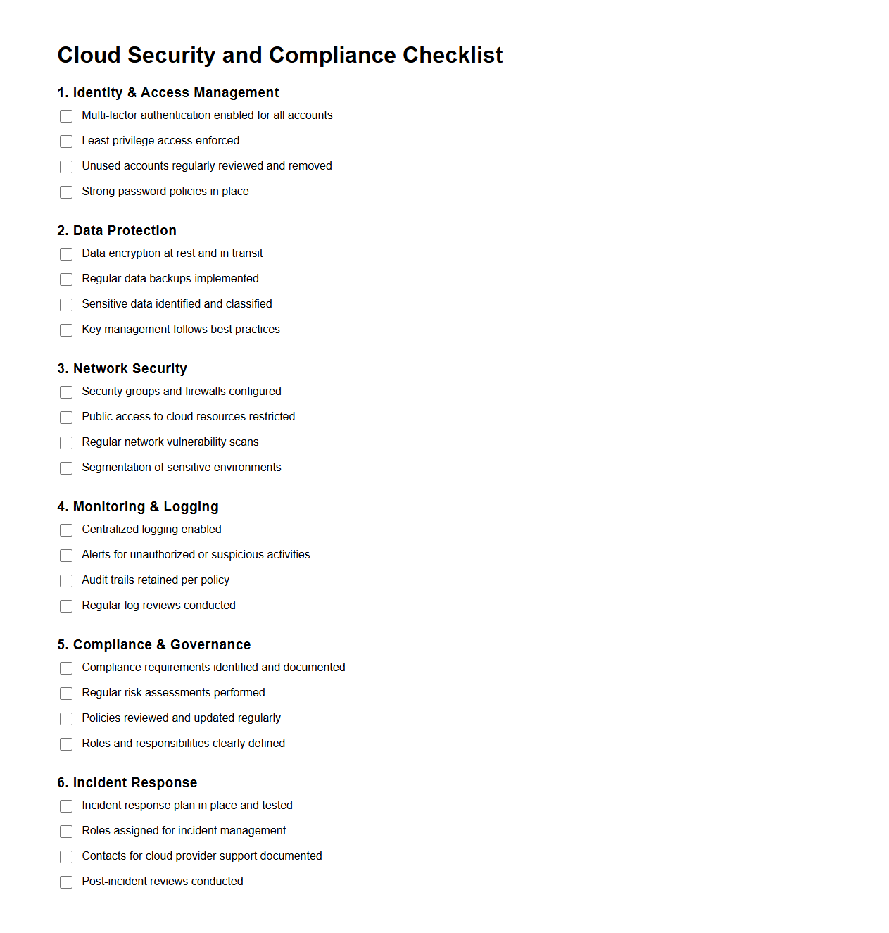 Cloud Security and Compliance Checklist