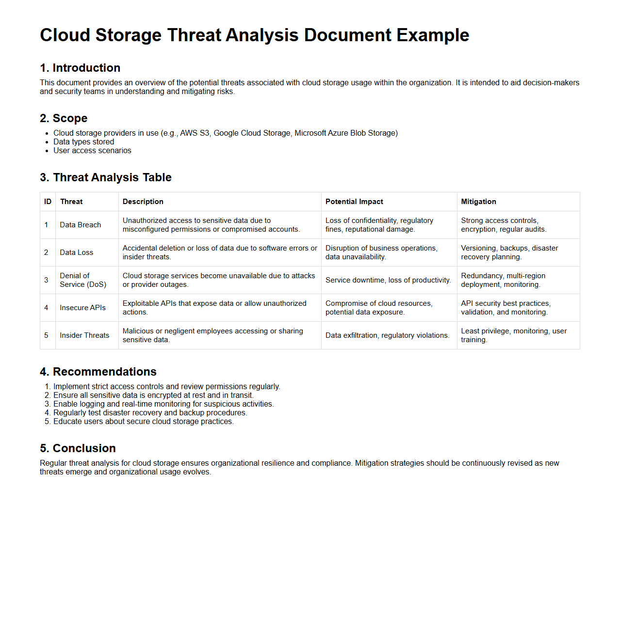 Cloud Storage Threat Analysis Document Example