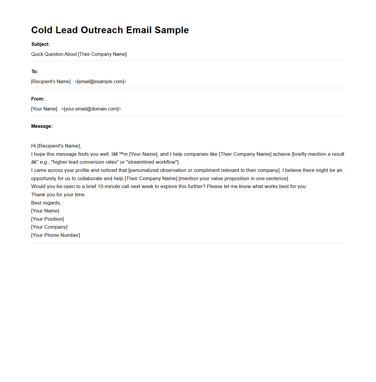 Cold Lead Outreach Email Sample