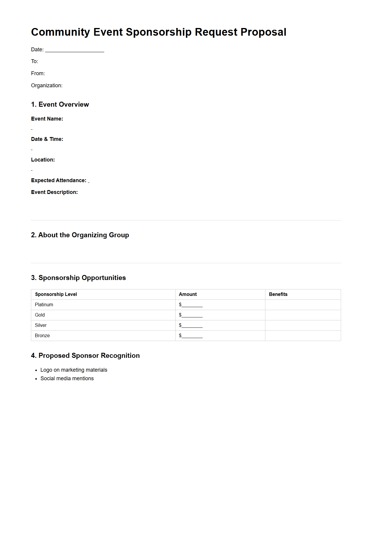 Community Event Sponsorship Request Proposal