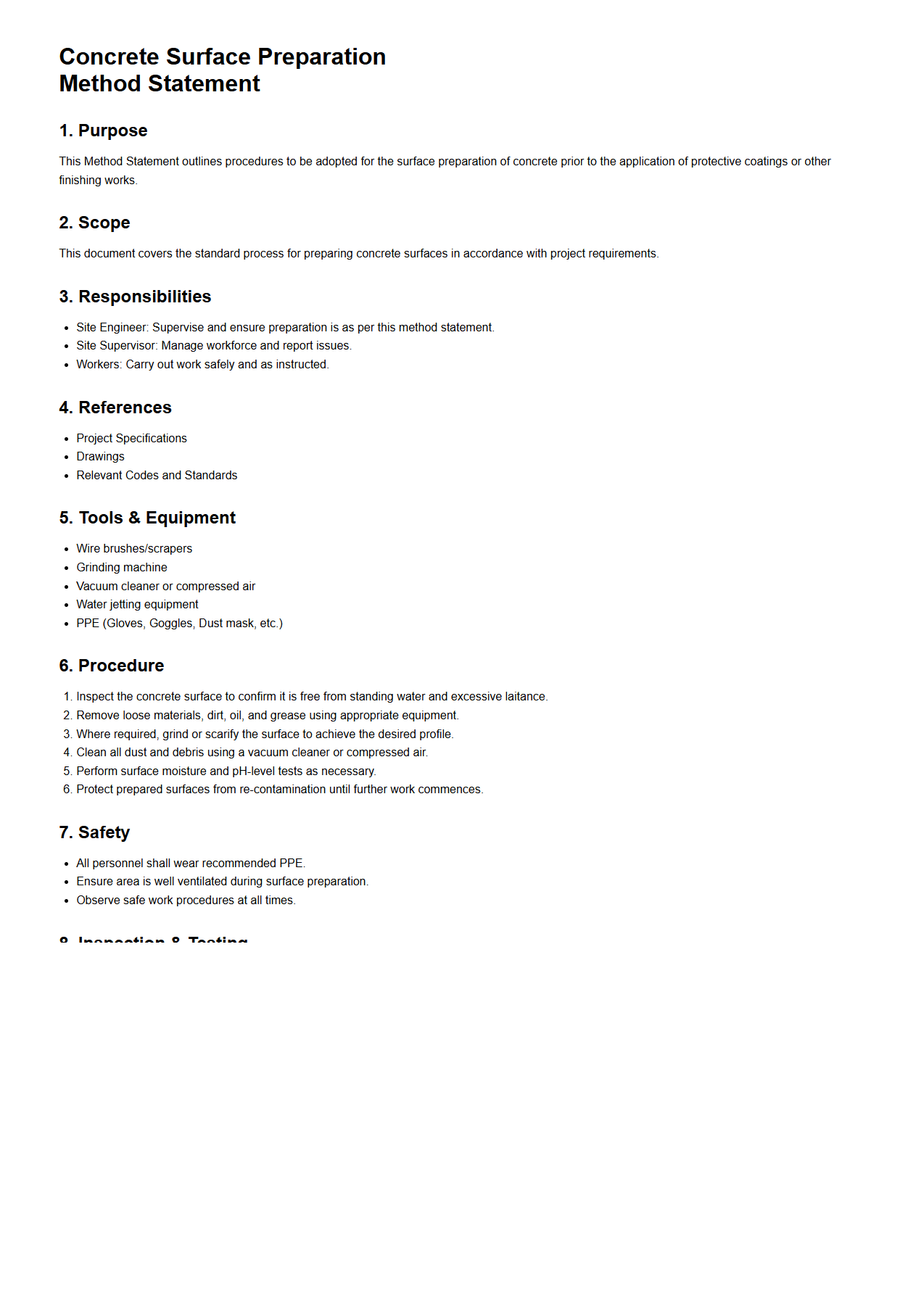 Concrete Surface Preparation Method Statement