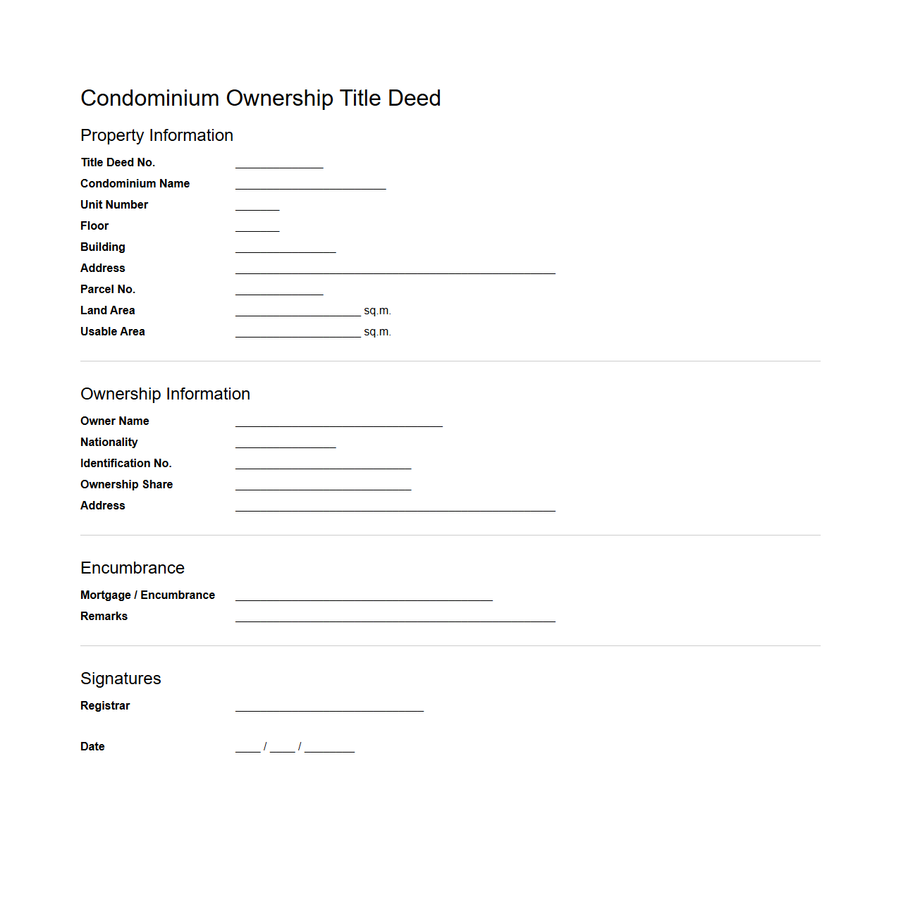 Condominium Ownership Title Deed Example