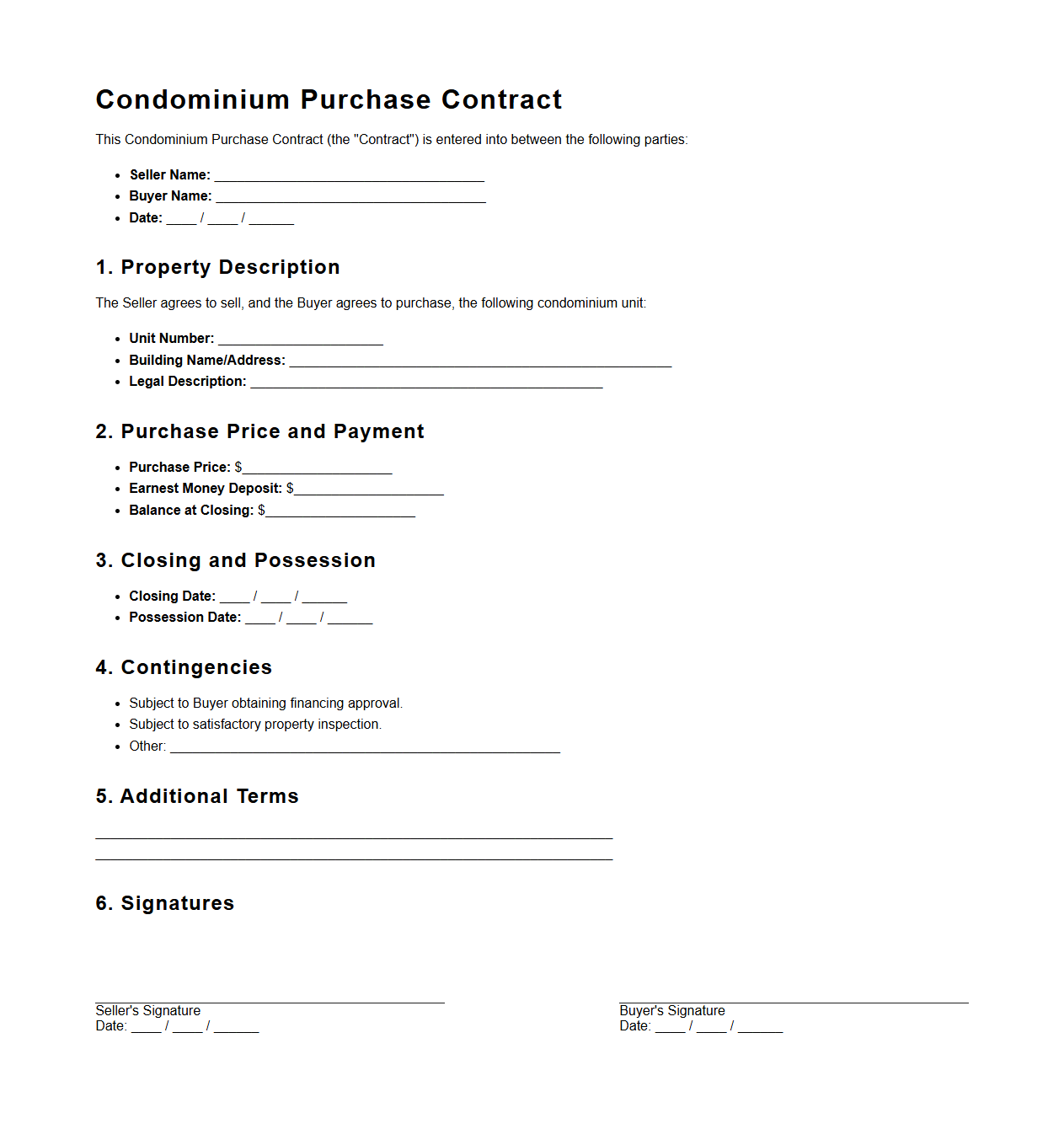 Condominium Purchase Contract Sample