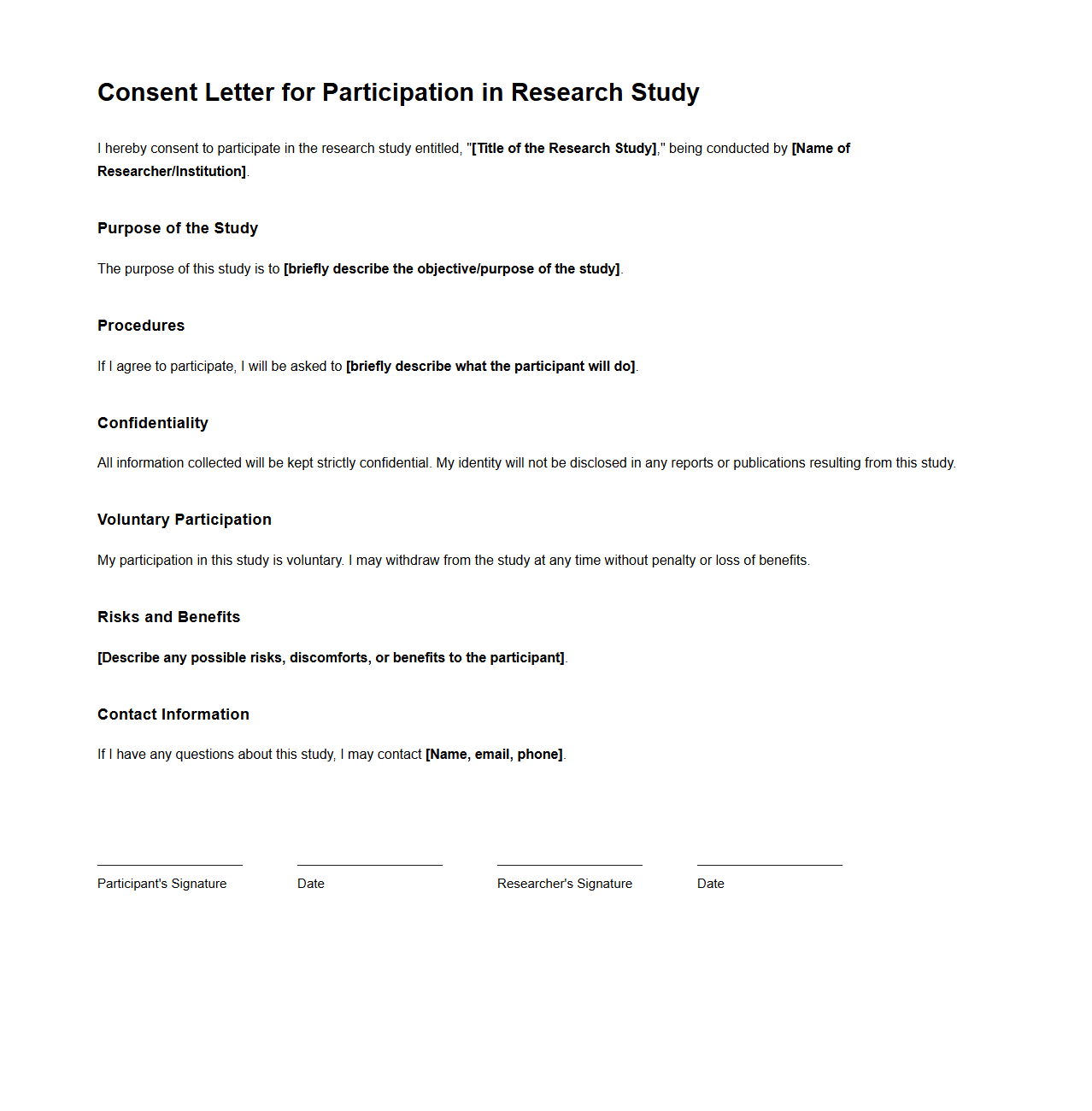Consent Letter for Participation in Research Study