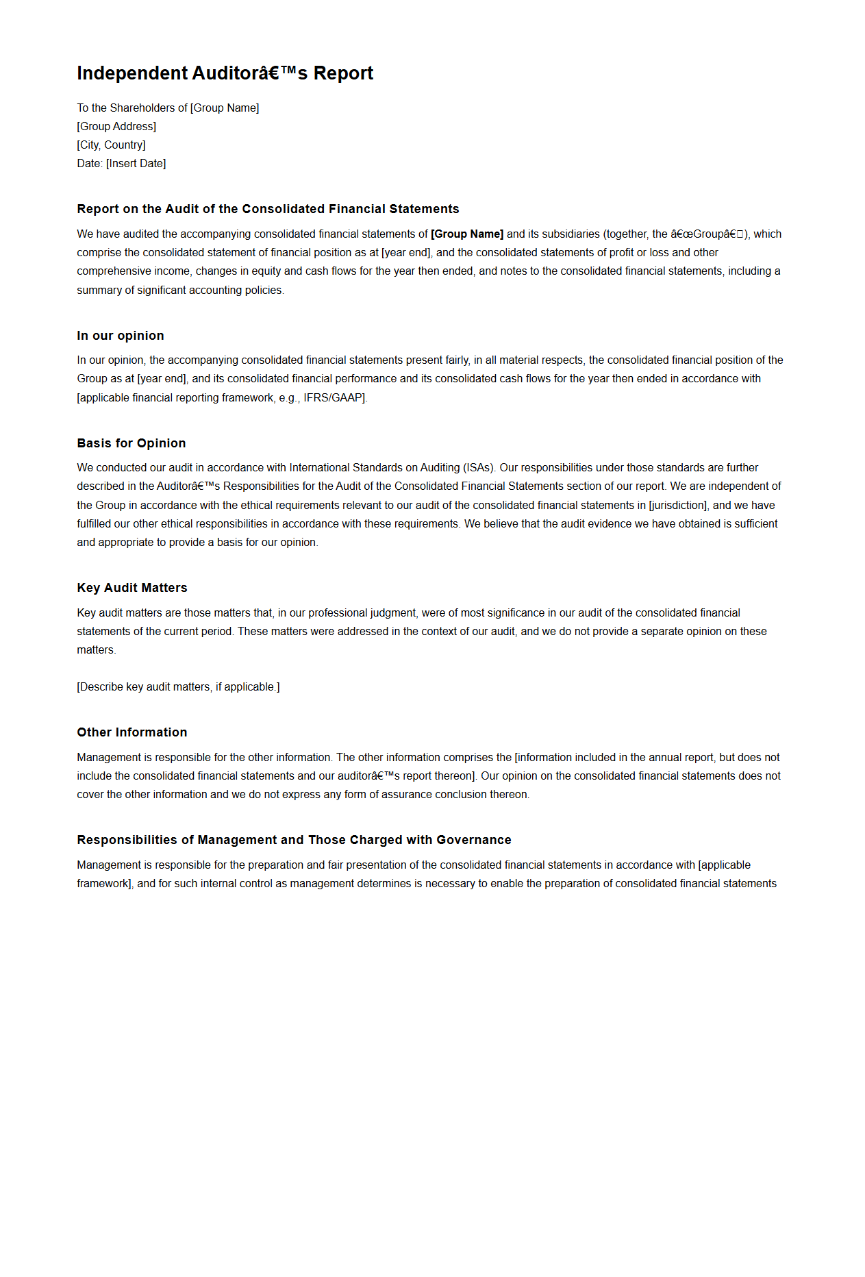 Consolidated Group Audit Report Draft