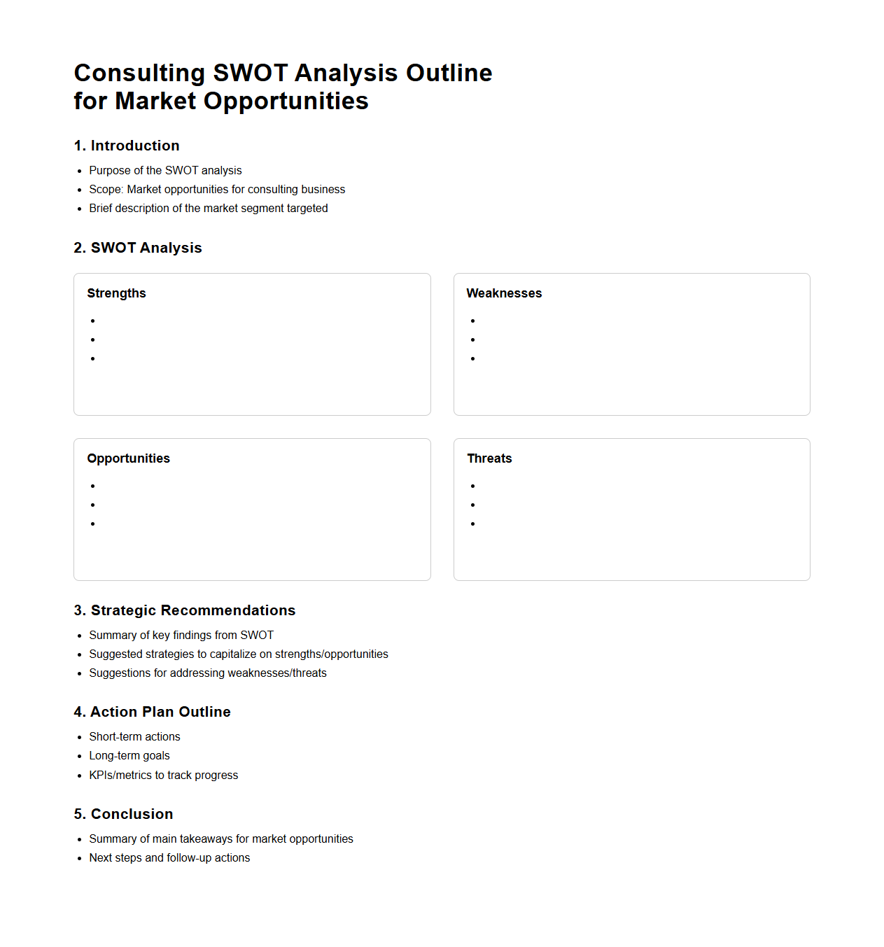 Consulting SWOT Analysis Outline for Market Opportunities