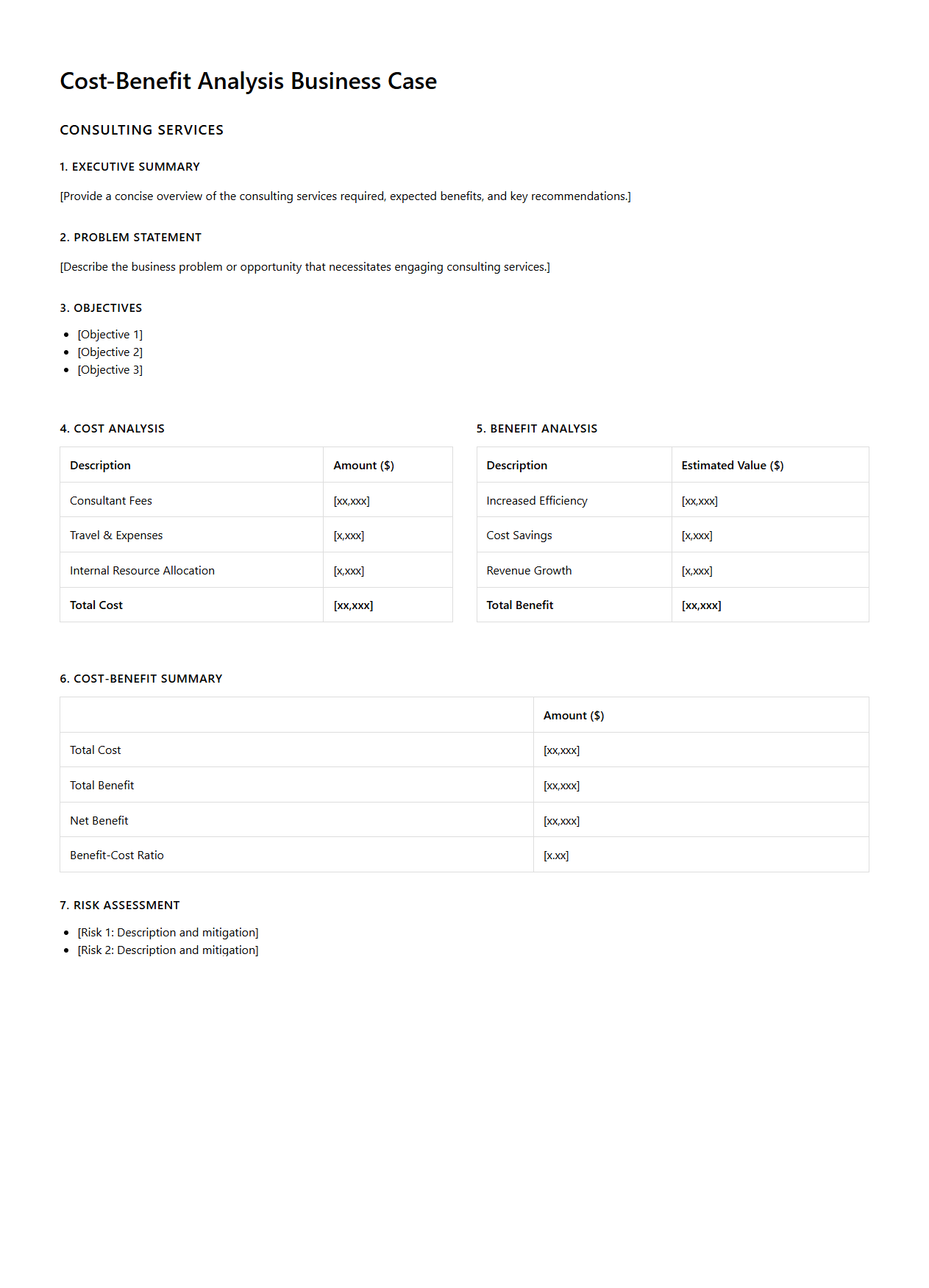 Cost-Benefit Analysis Business Case for Consulting Services
