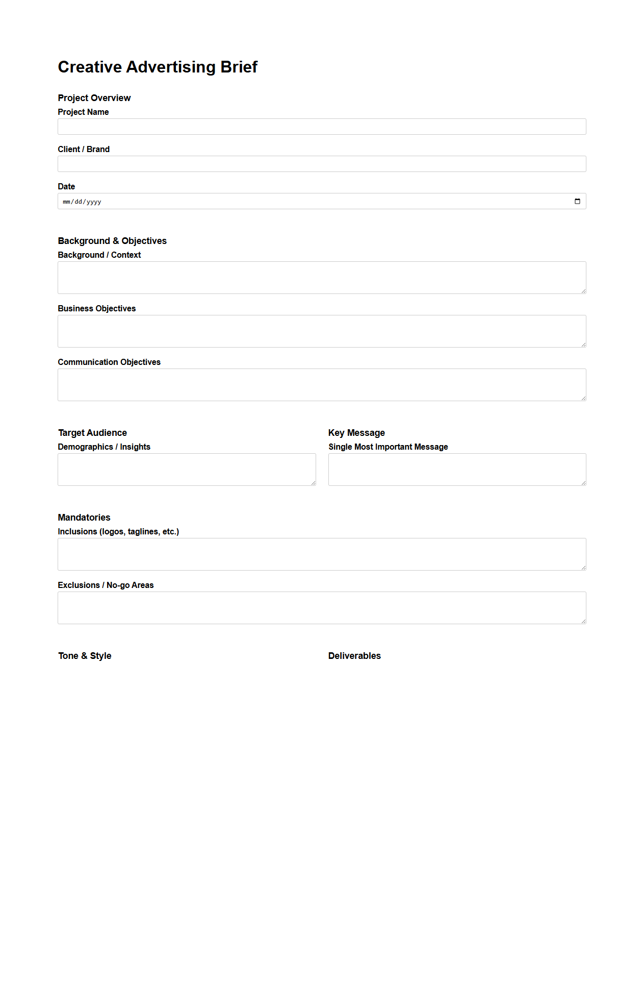 Creative Advertising Brief Template for Agency Partnerships