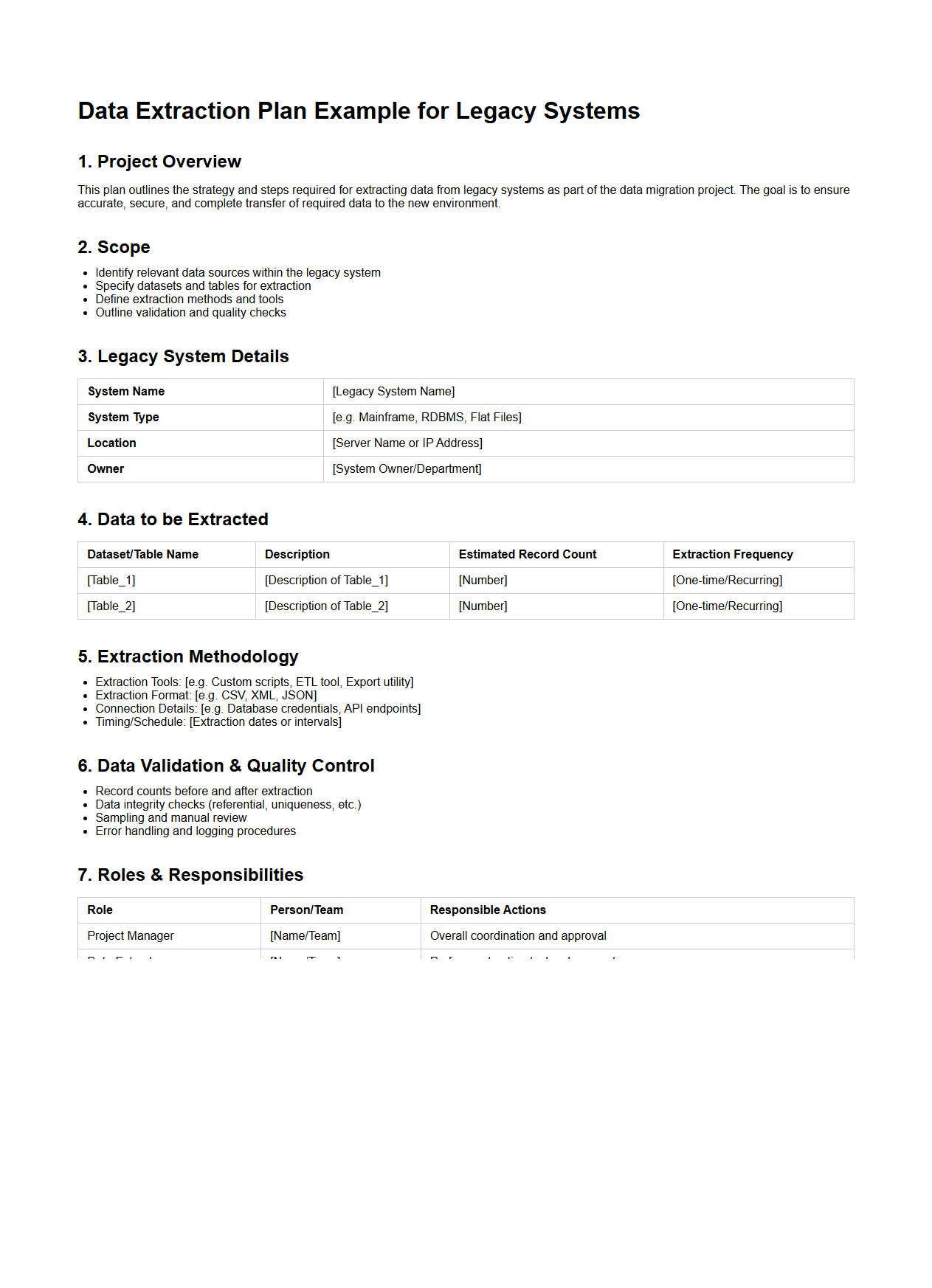Data Extraction Plan Example for Legacy Systems