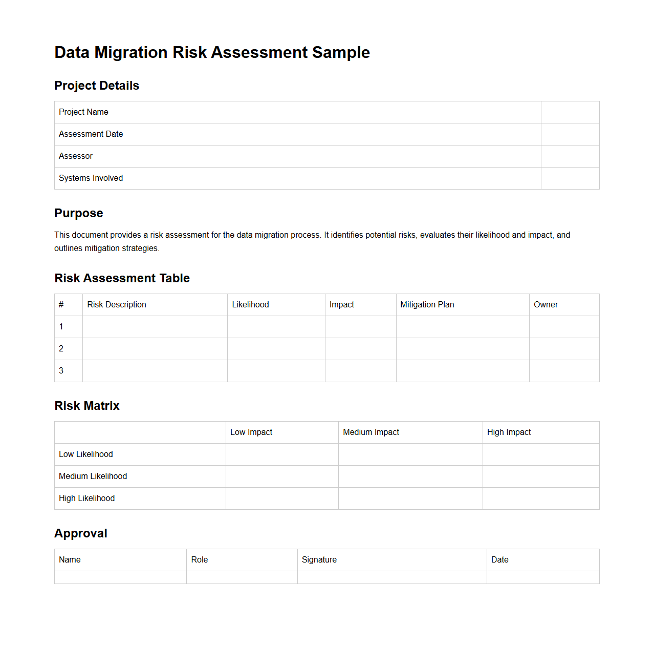 Data Migration Risk Assessment Sample