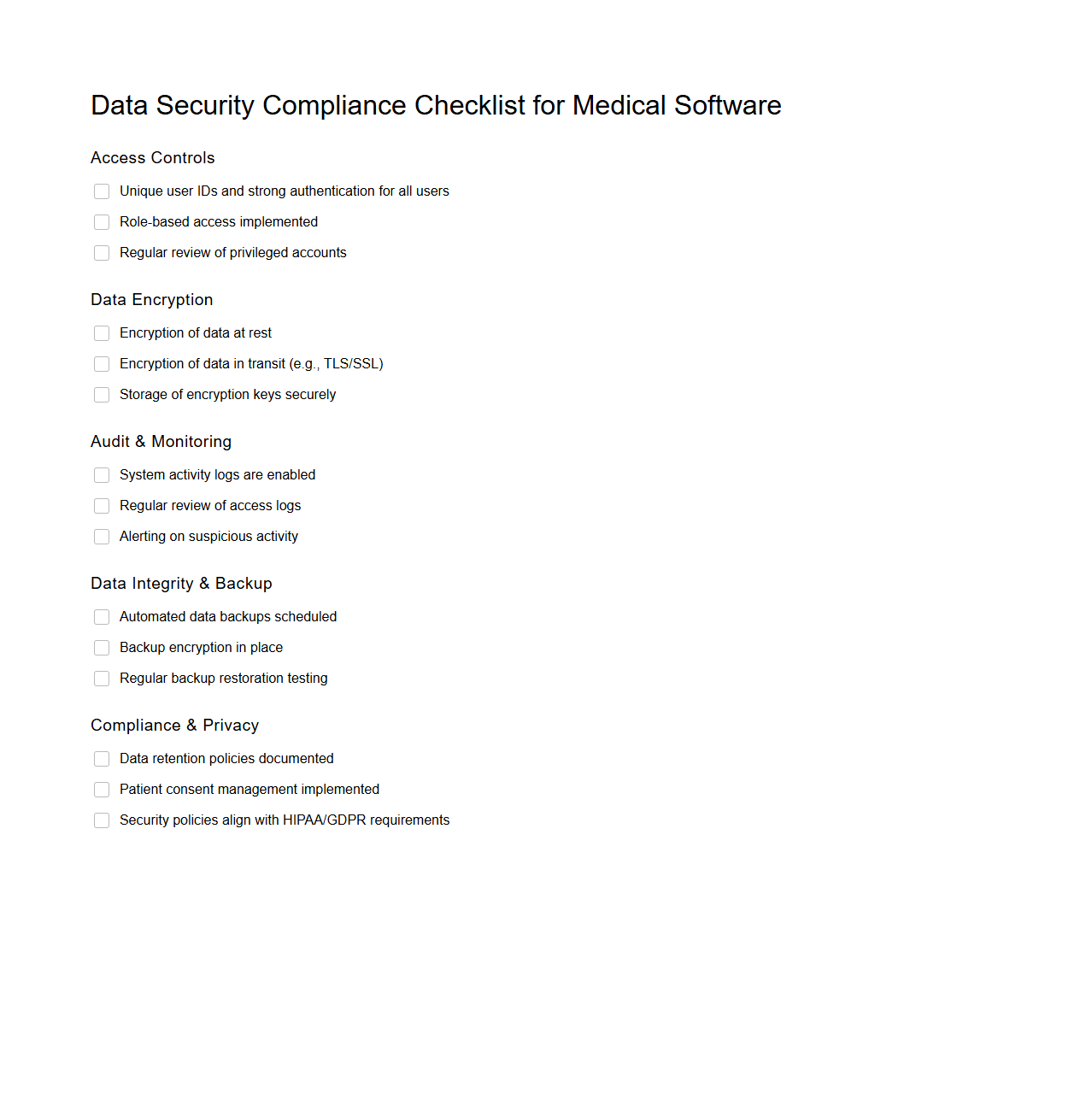Data Security Compliance Checklist for Medical Software