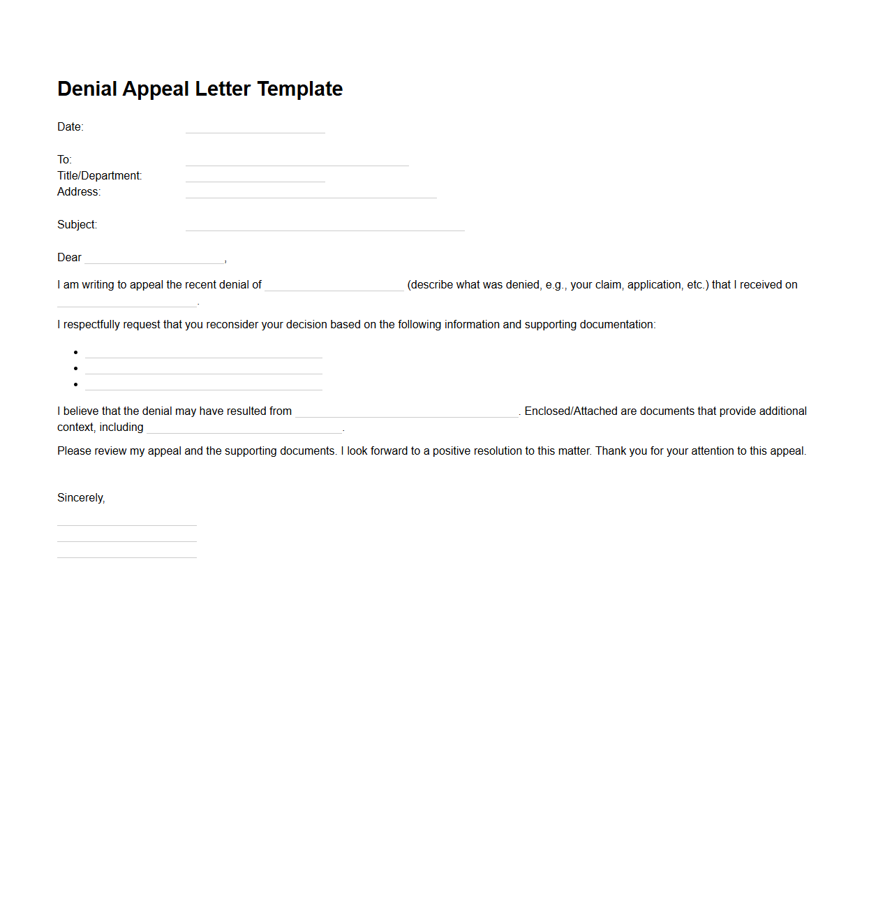 Denial Appeal Letter Template