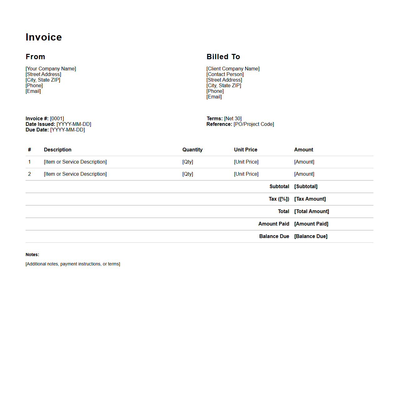 Detailed Itemized Invoice Format for Accounts Receivable
