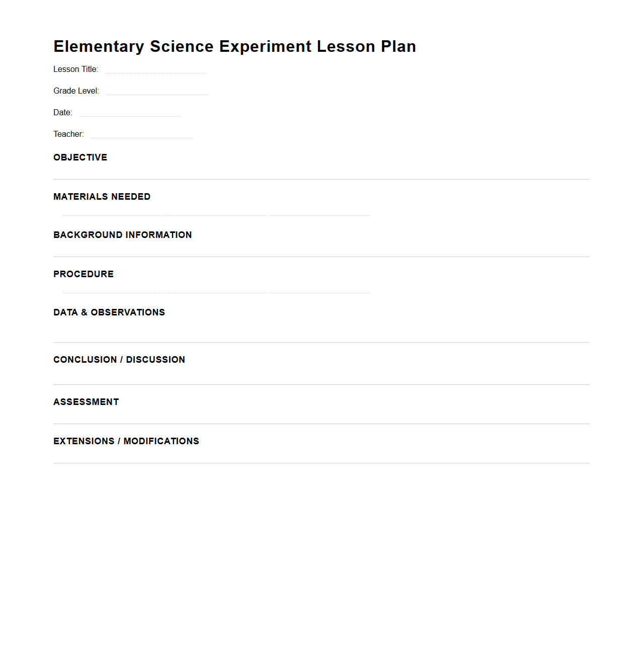 Elementary Science Experiment Lesson Plan Format
