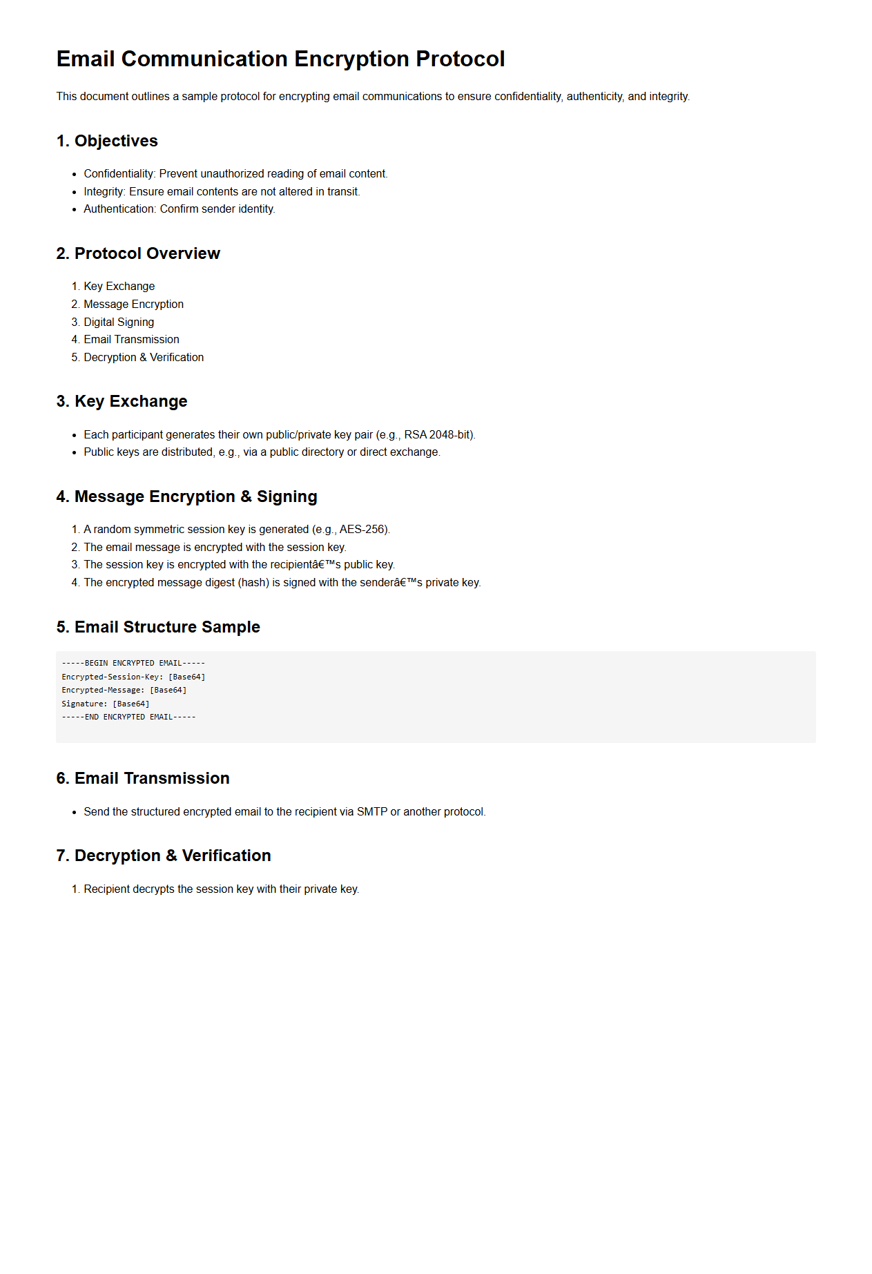 Email Communication Encryption Protocol