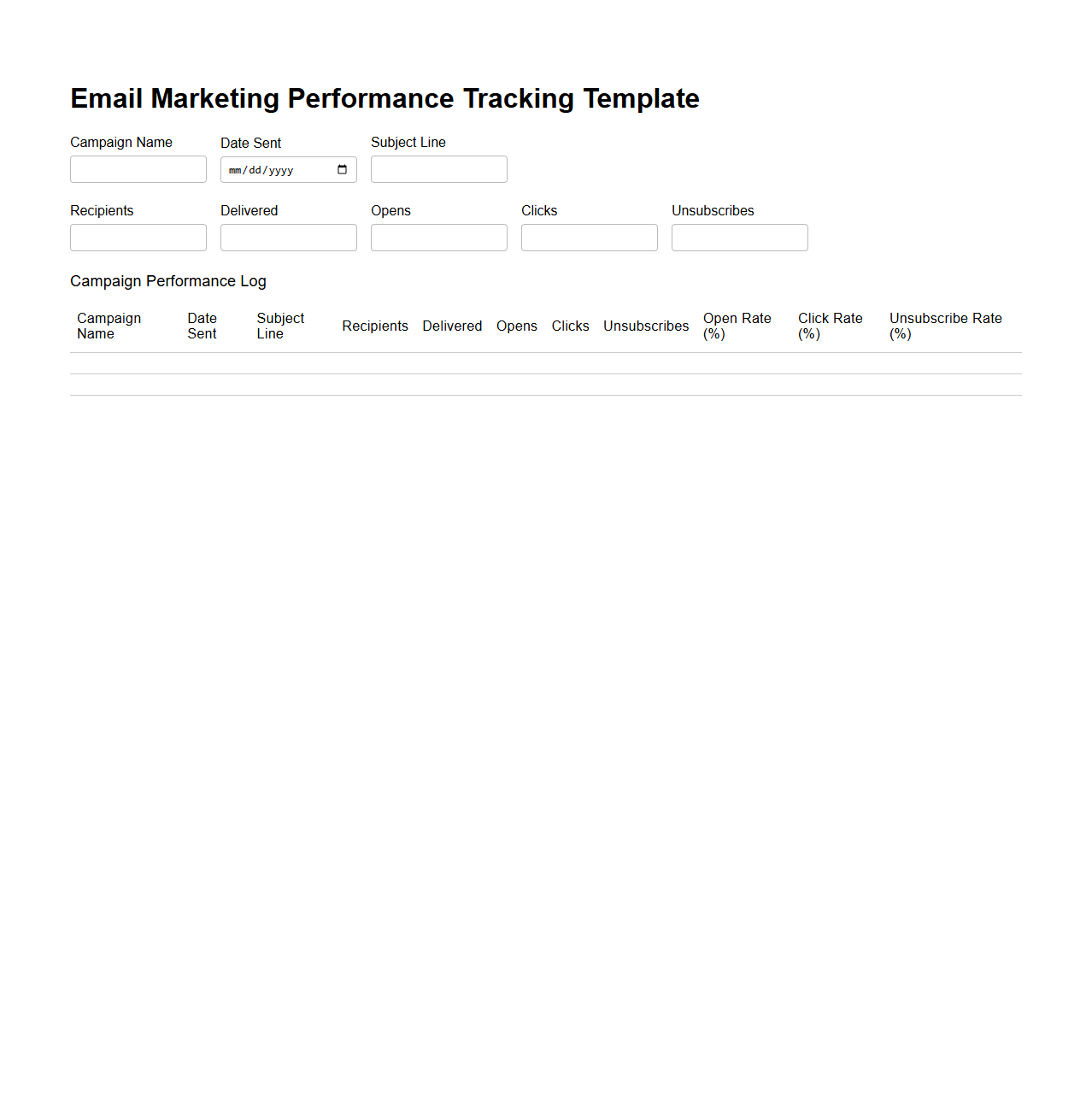 Email Marketing Performance Tracking Template
