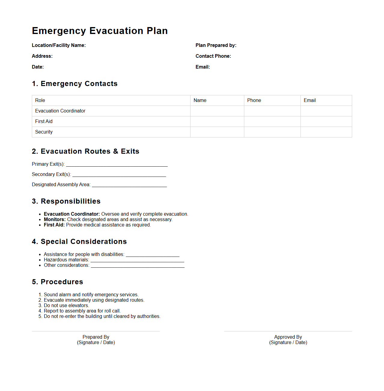 Emergency Evacuation Plan Template