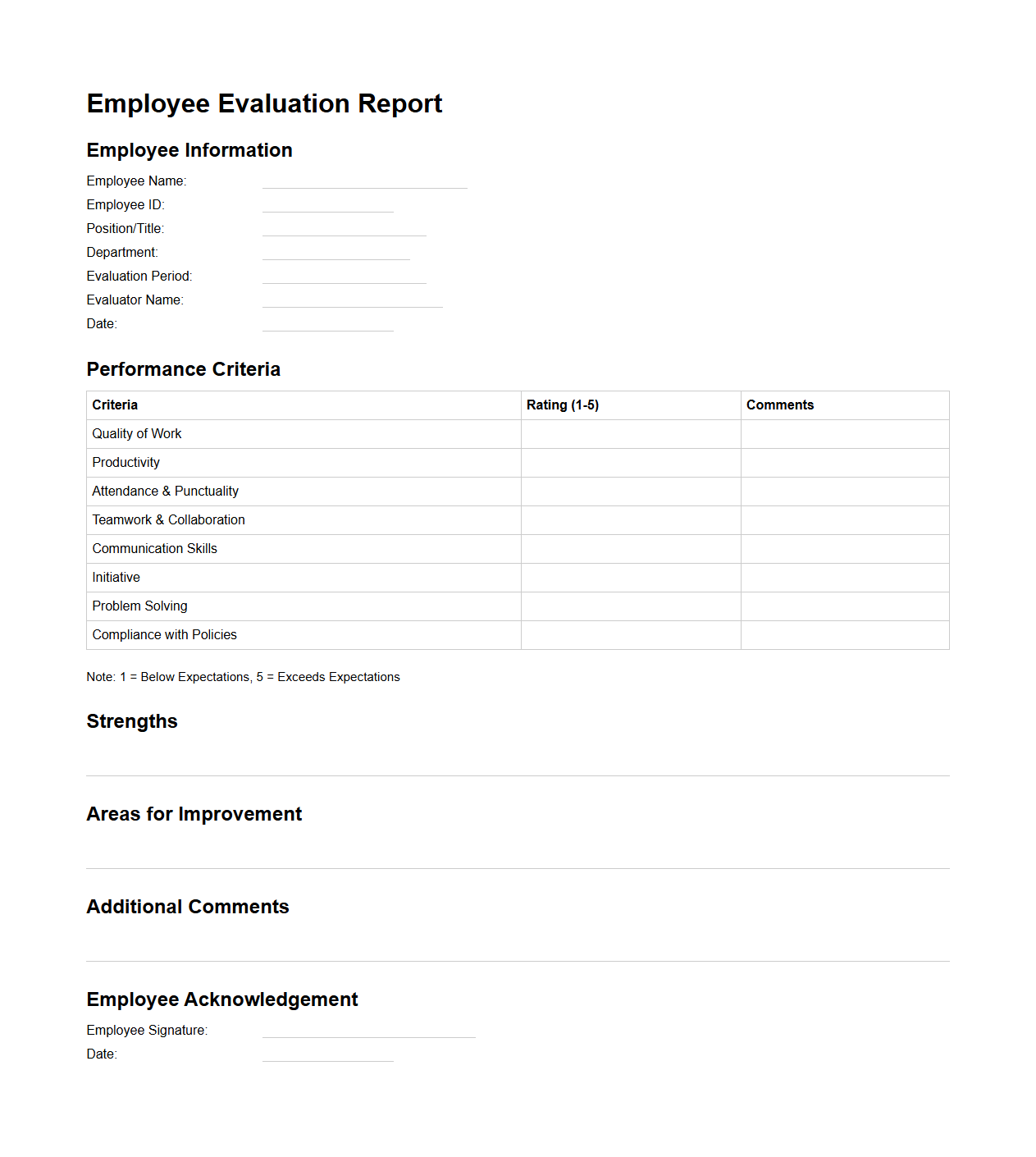 Employee Evaluation Report Format