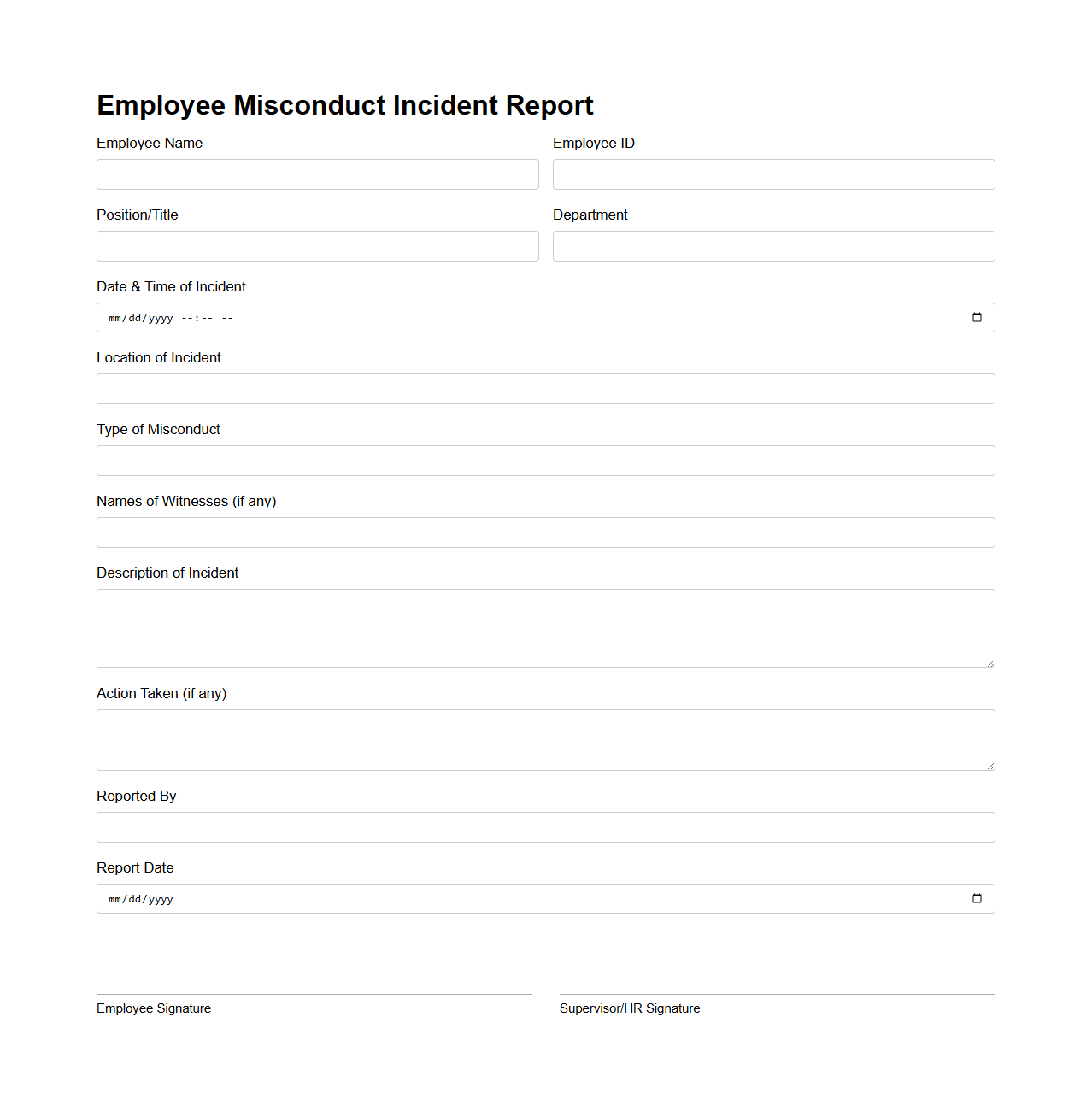 Employee Misconduct Incident Report