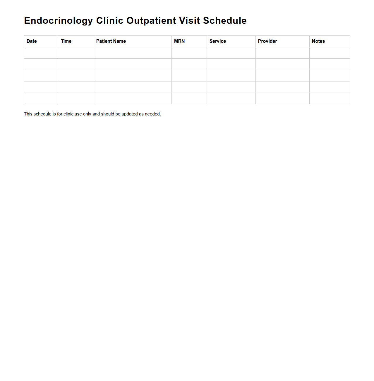 Endocrinology Clinic Outpatient Visit Schedule