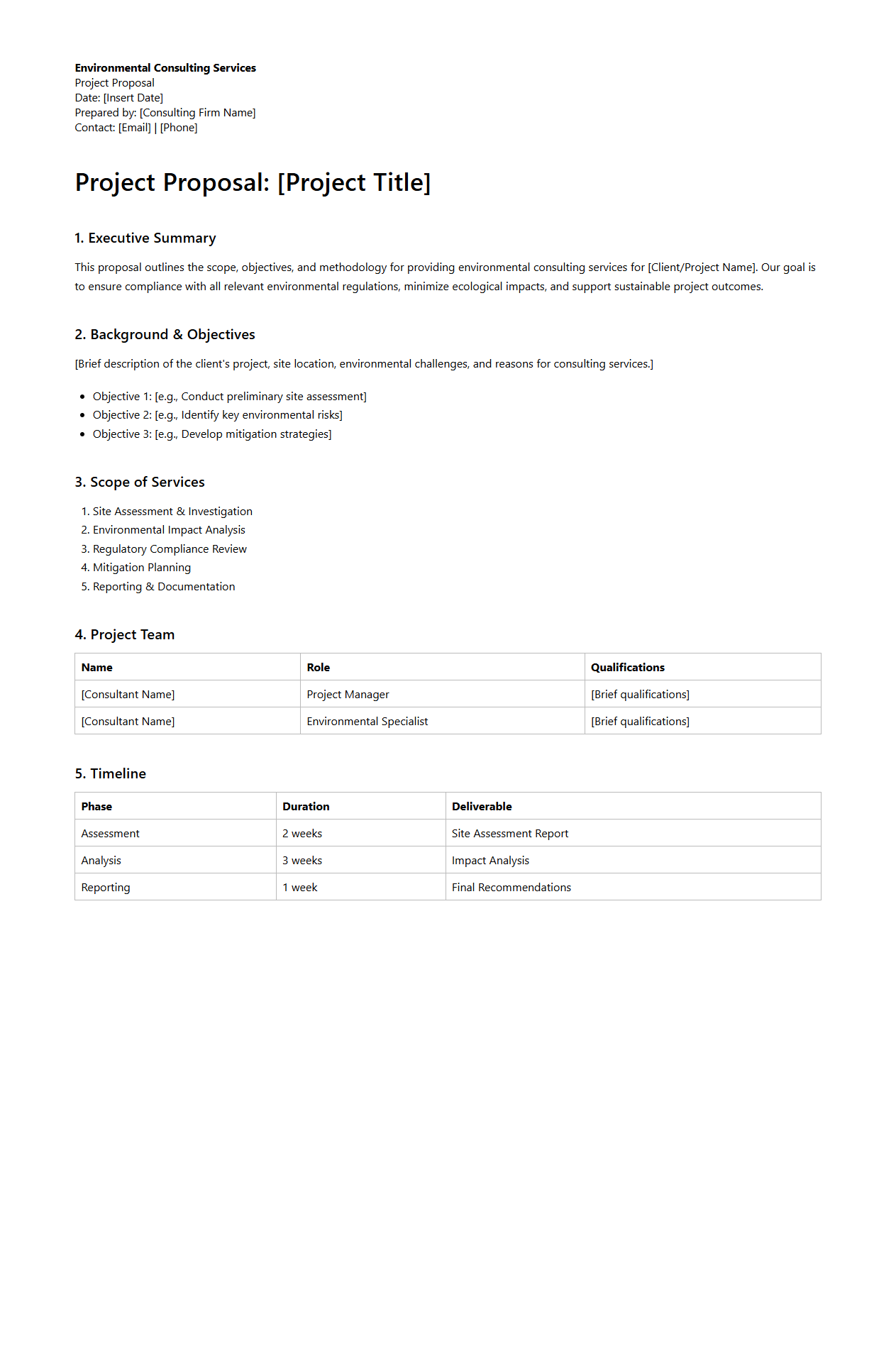 Environmental Consulting Services Project Proposal