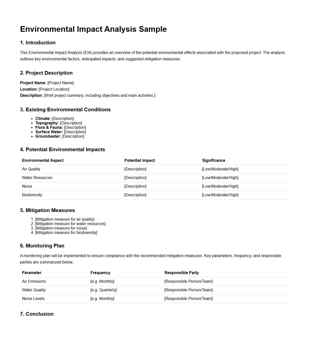 Environmental Impact Analysis Sample