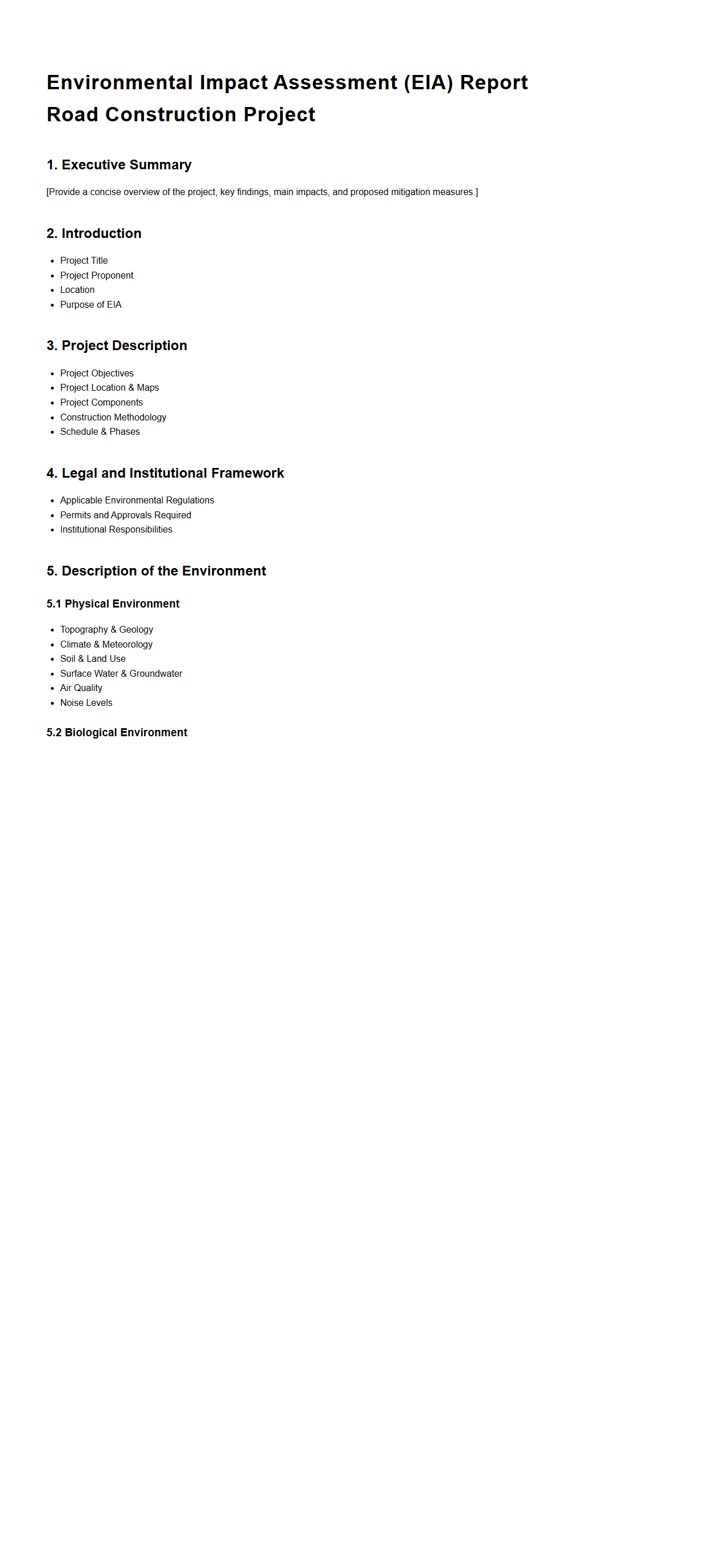 Environmental Impact Assessment Report Template for Road Construction