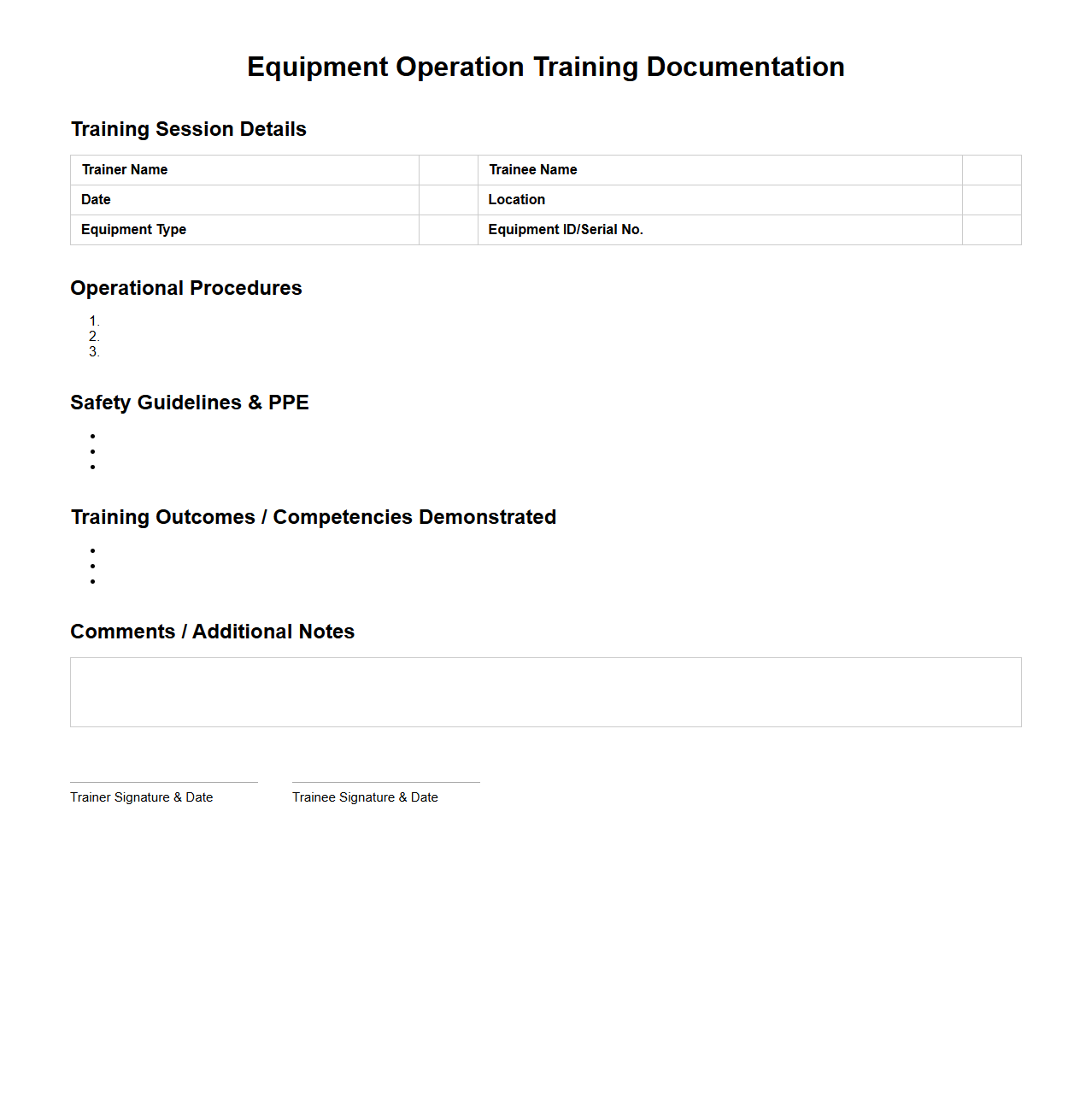 Equipment Operation Training Documentation