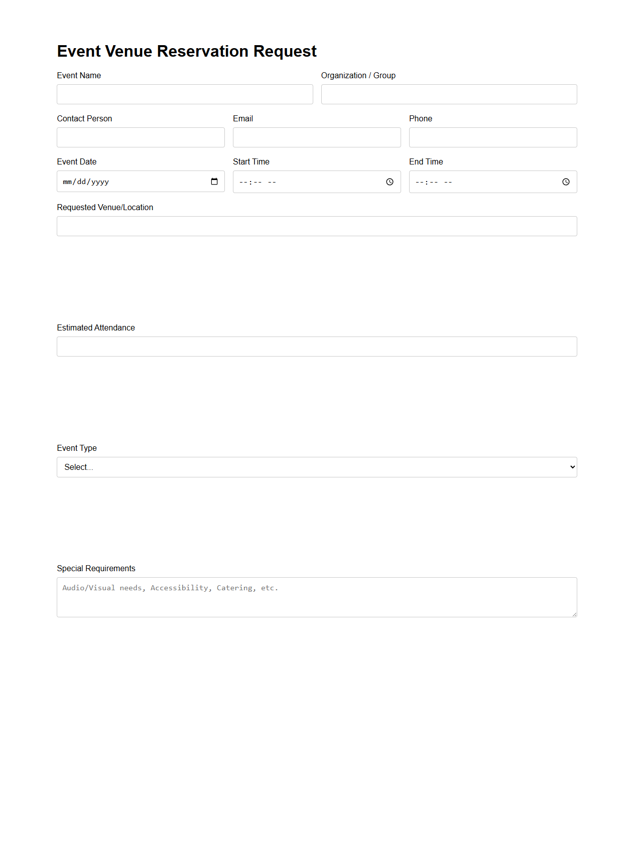 Event Venue Reservation Request Template