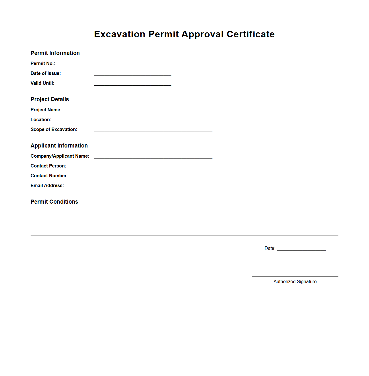 Excavation Permit Approval Certificate