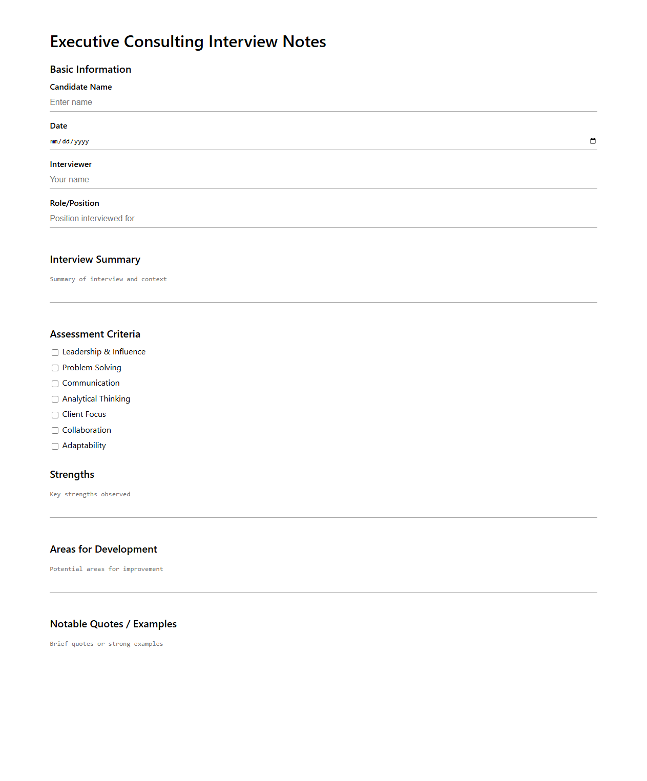 Executive Consulting Interview Notes Structure