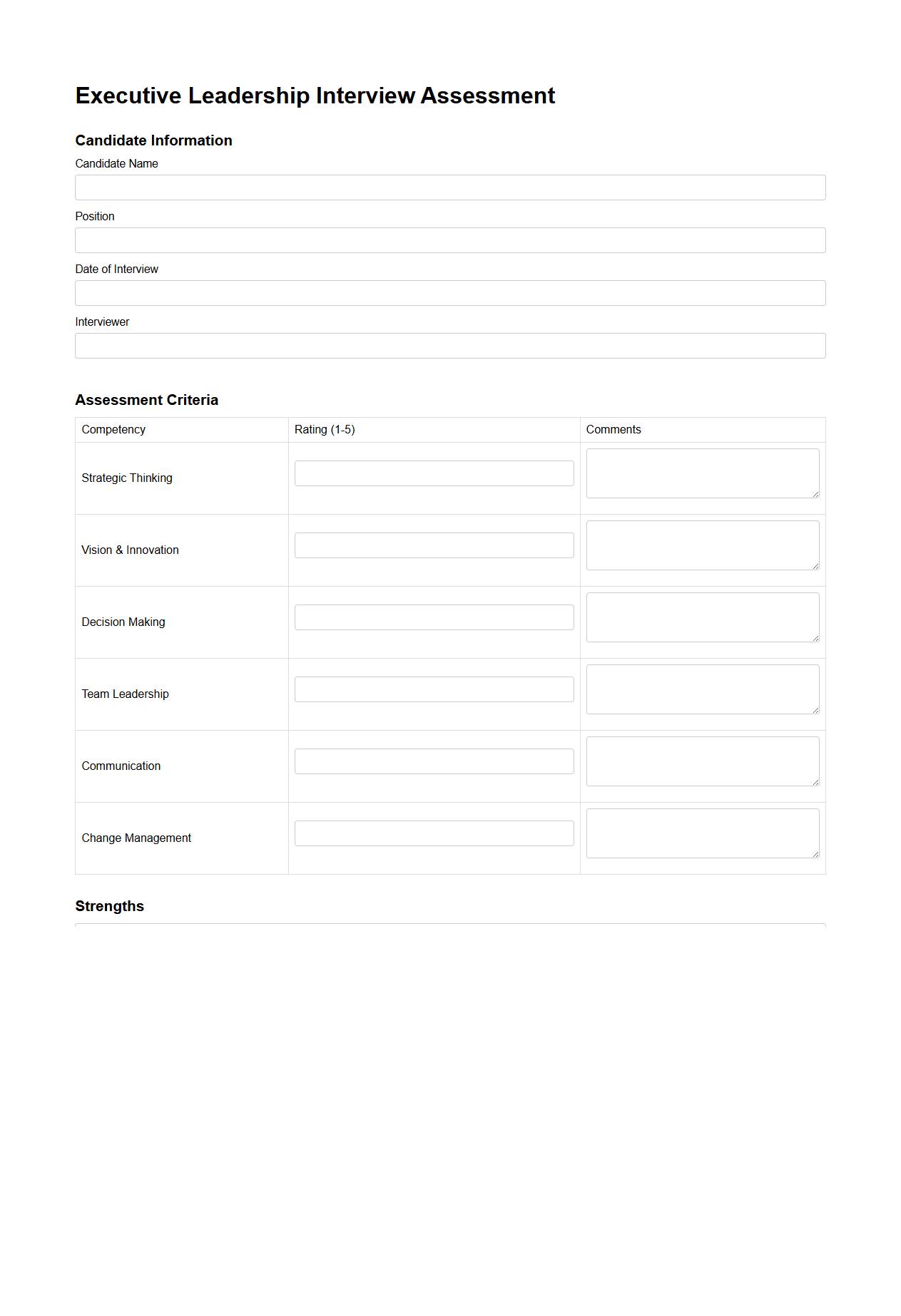 Executive Leadership Interview Assessment Template