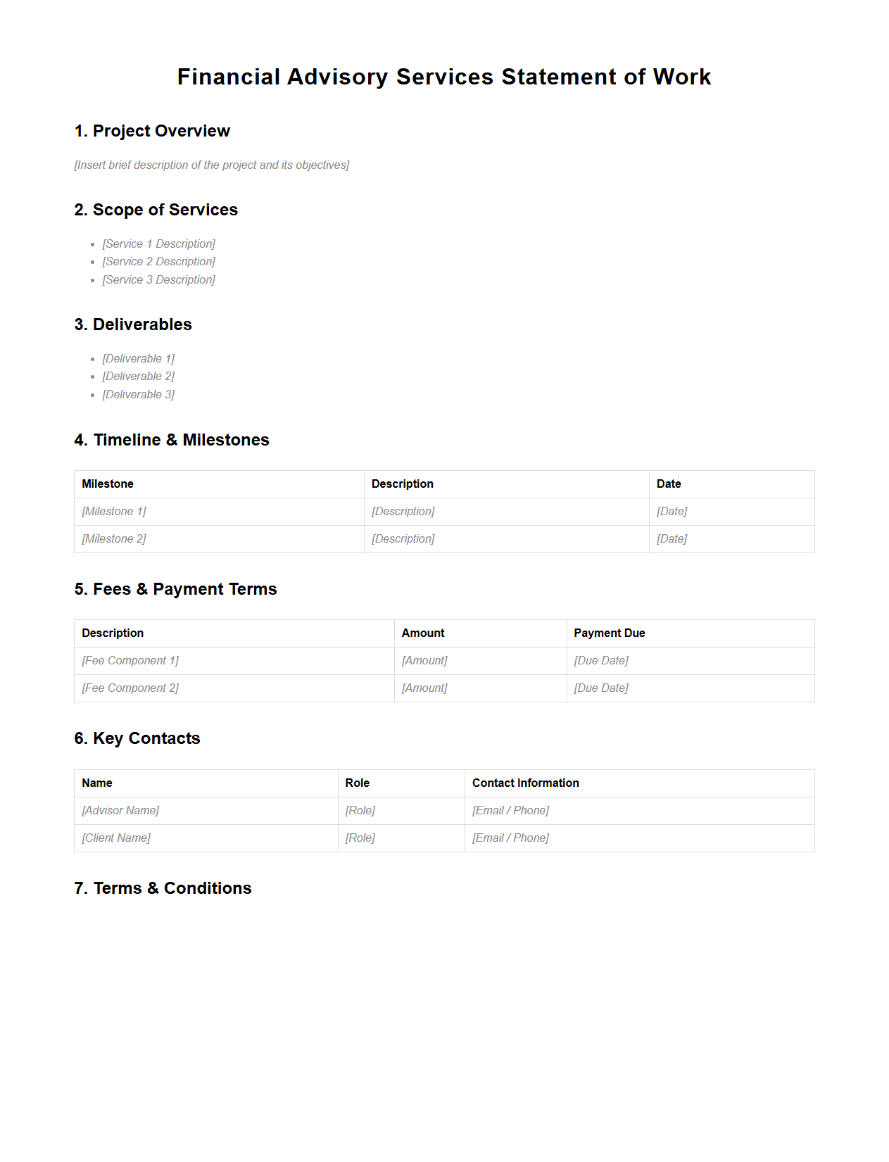 Financial Advisory Services Statement of Work Template