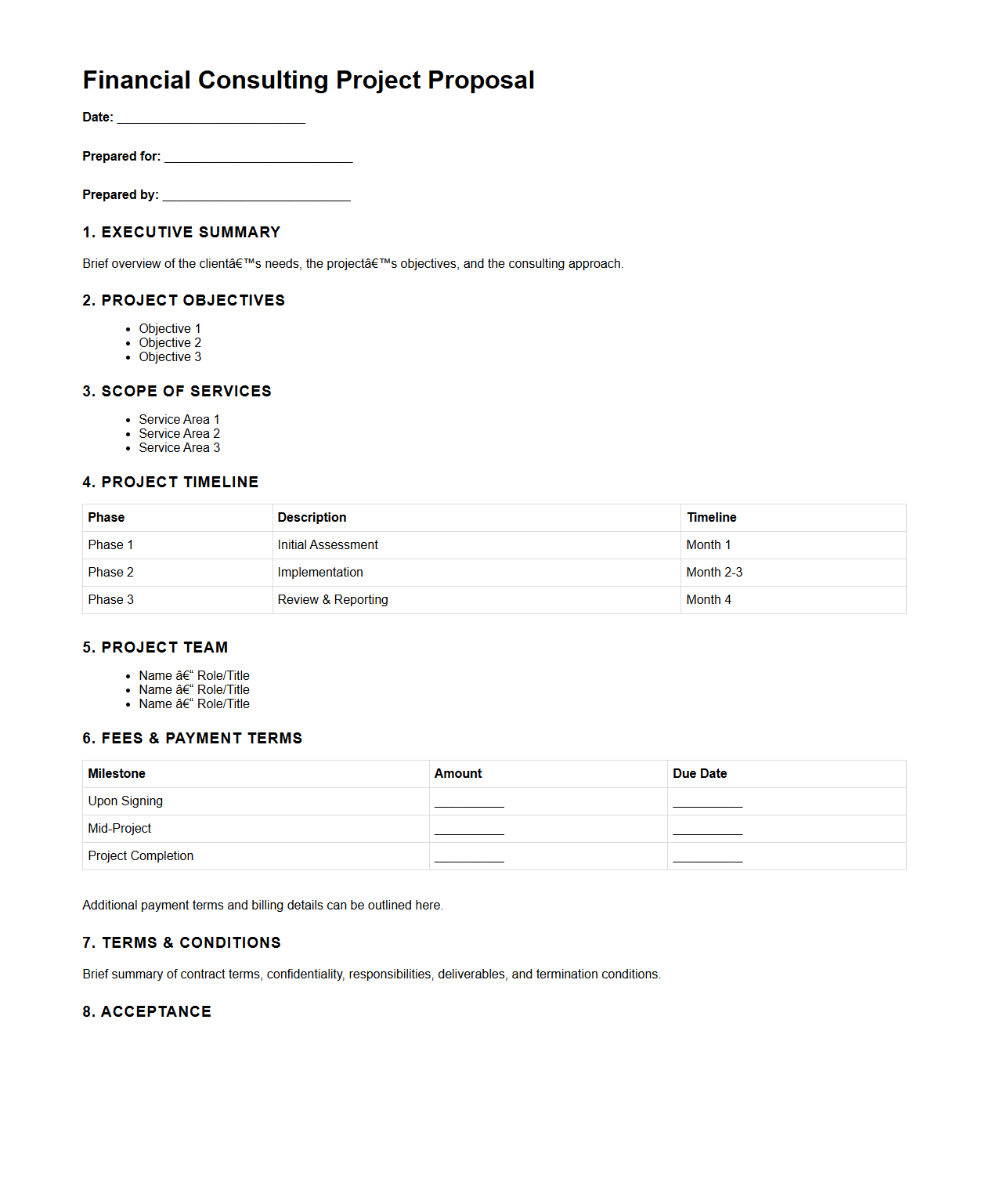 Financial Consulting Project Proposal Format