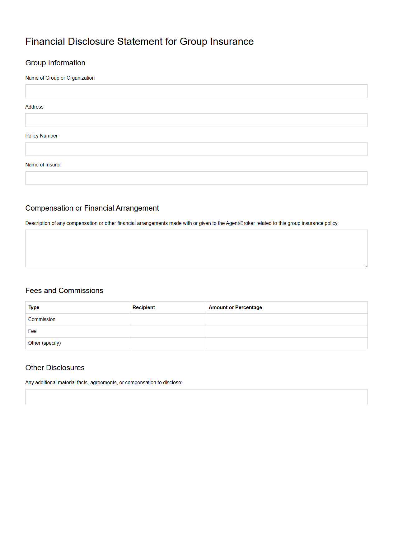 Financial Disclosure Statement for Group Insurance