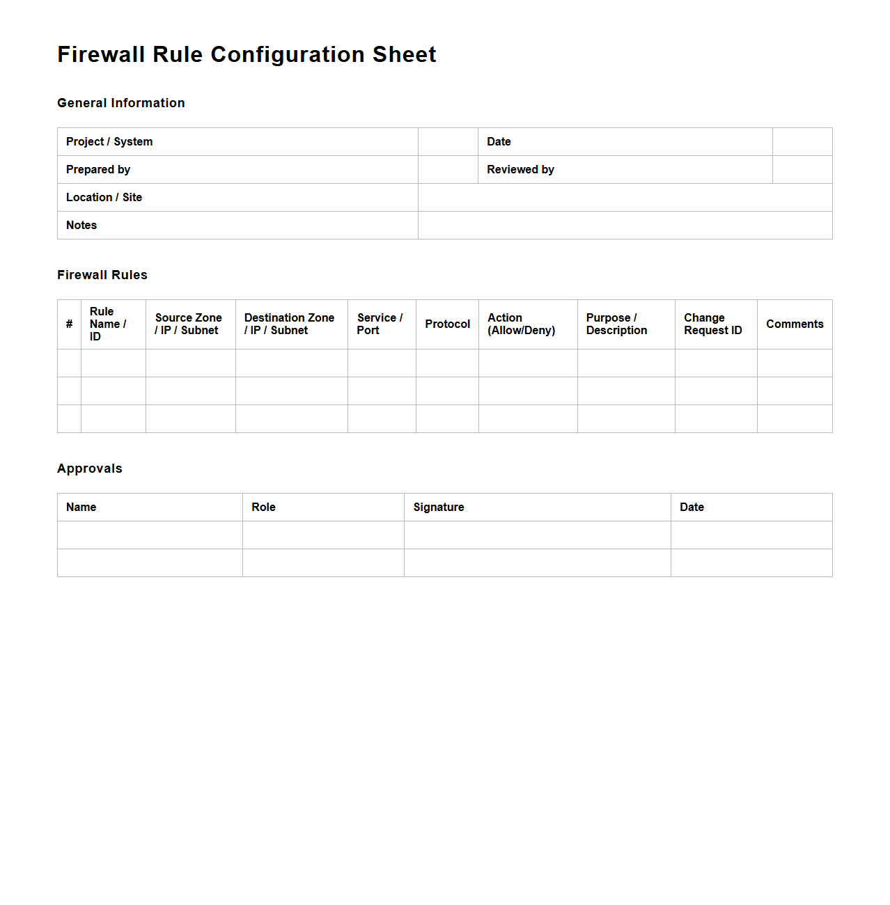 Firewall Rule Configuration Sheet for Large Organizations