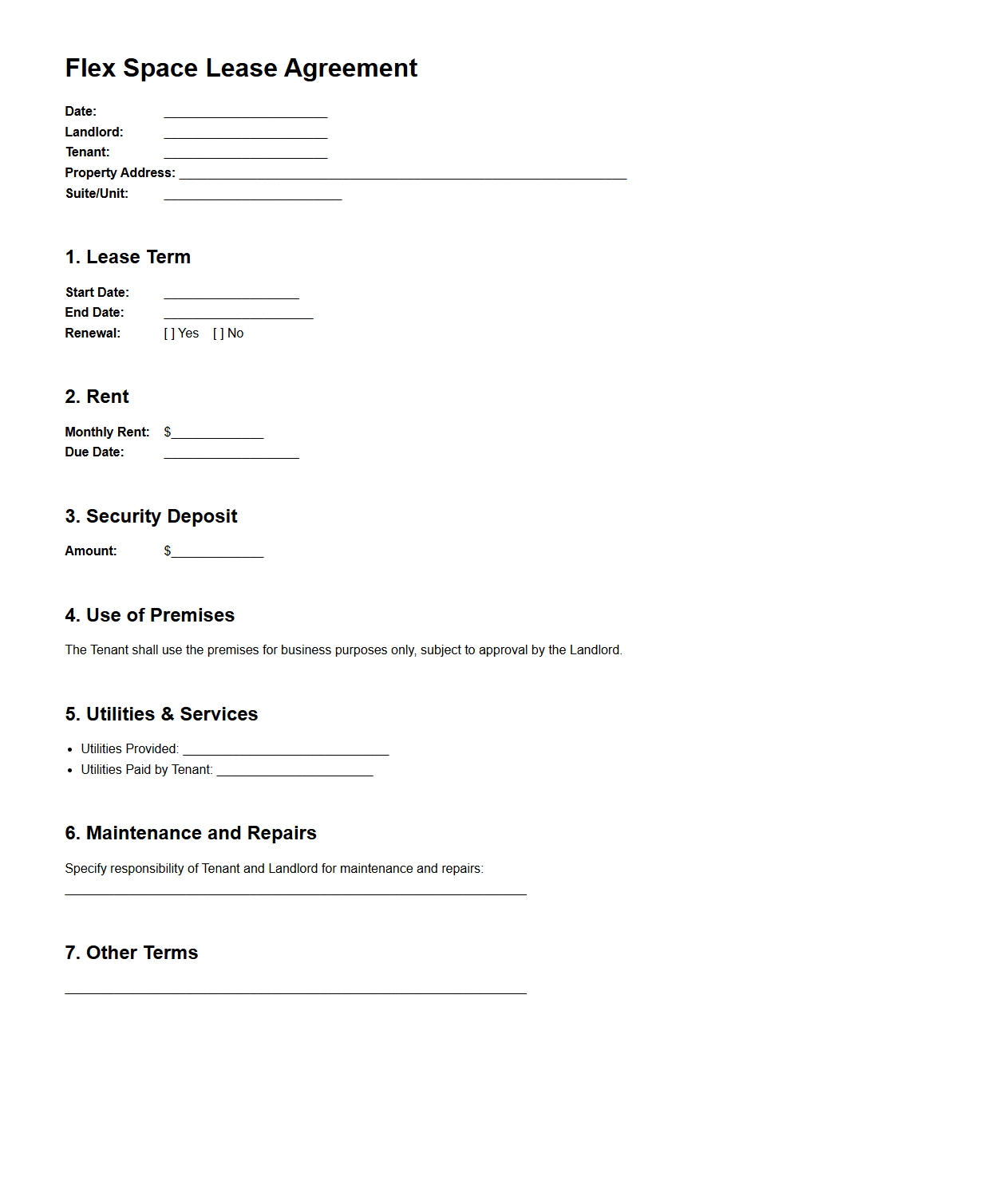 Flex Space Lease Agreement Example