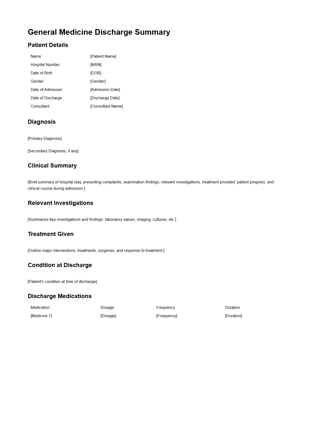 General Medicine Discharge Summary Sample