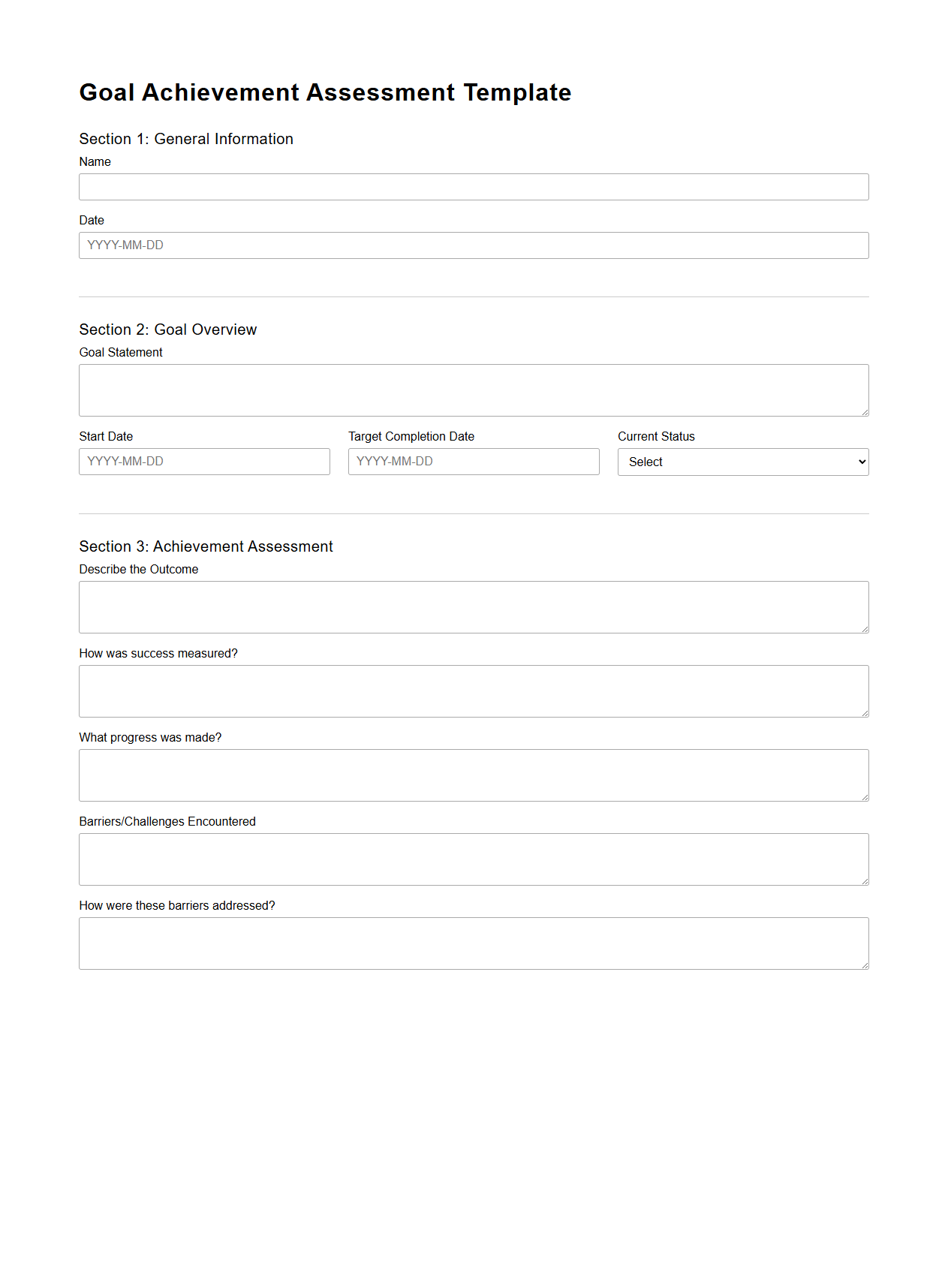 Goal Achievement Assessment Template
