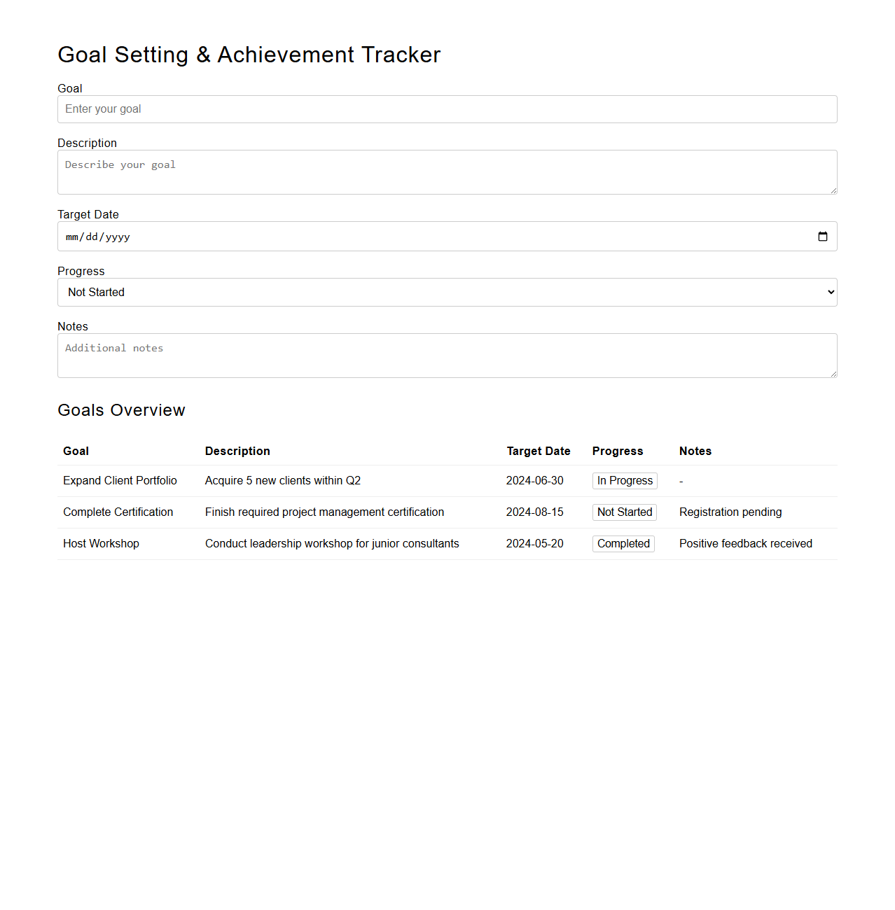Goal Setting and Achievement Tracker for Consultants