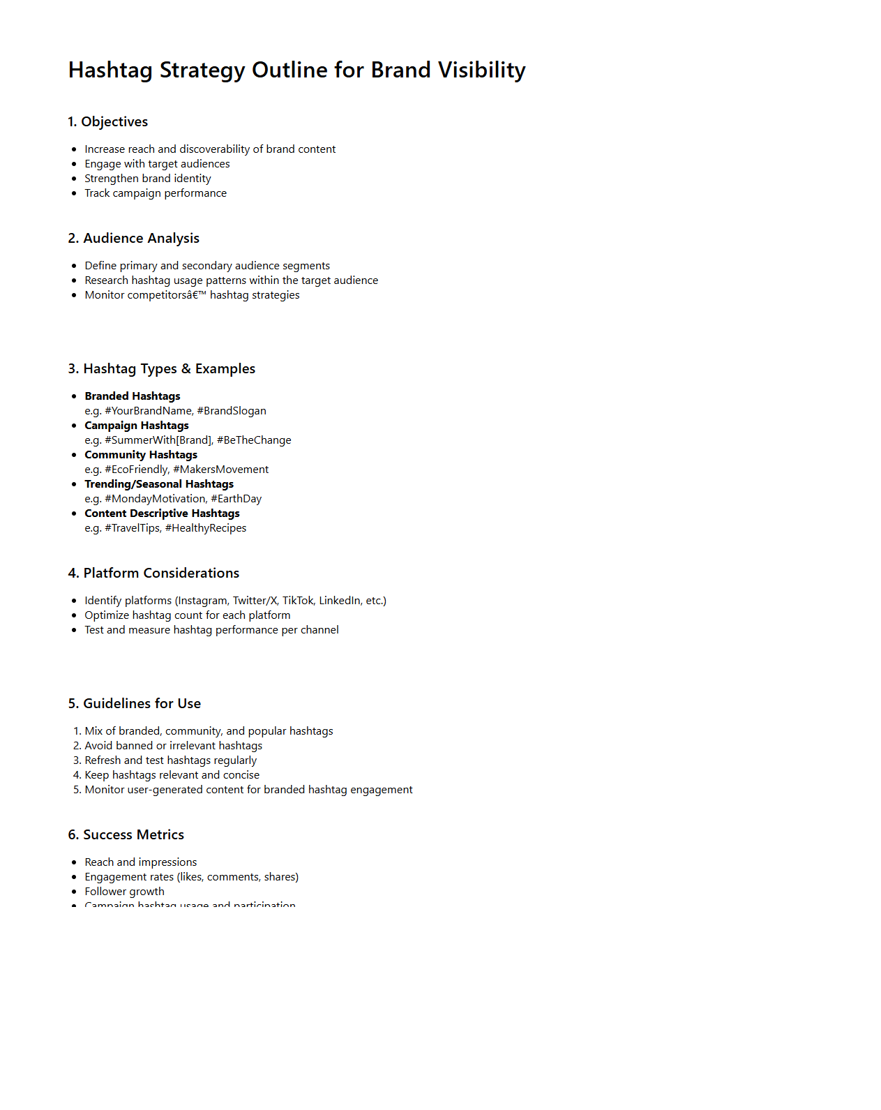 Hashtag Strategy Outline for Brand Visibility