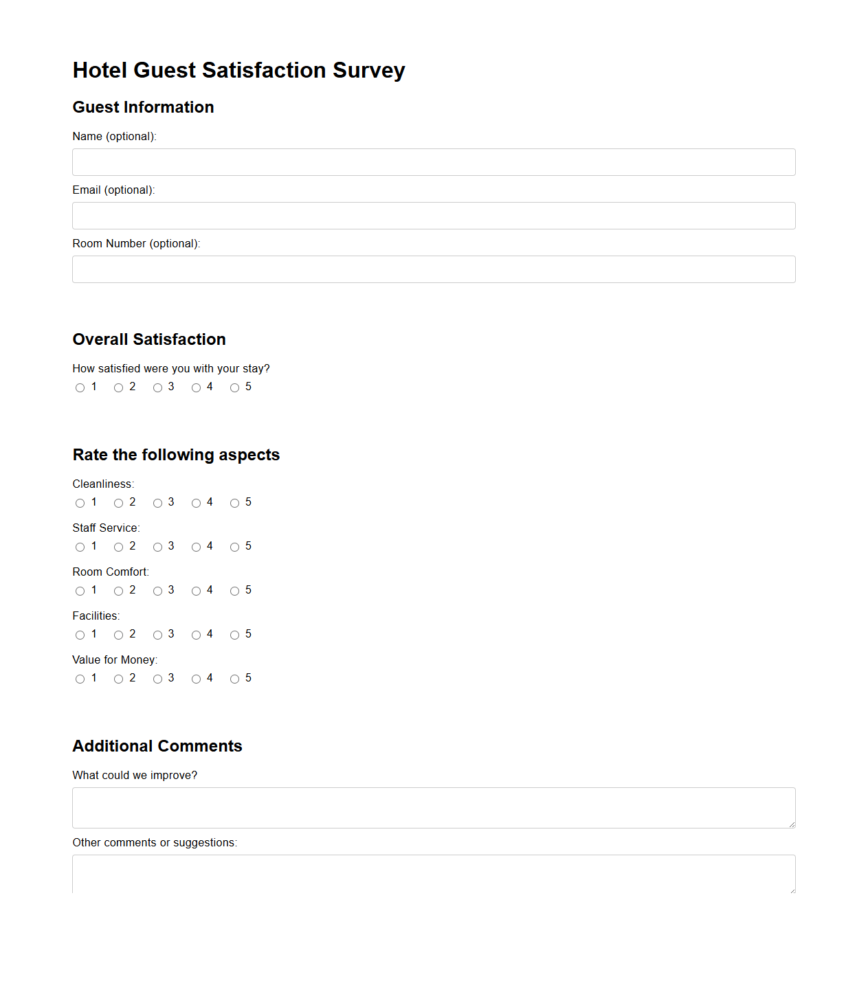 Hotel Guest Satisfaction Survey Template