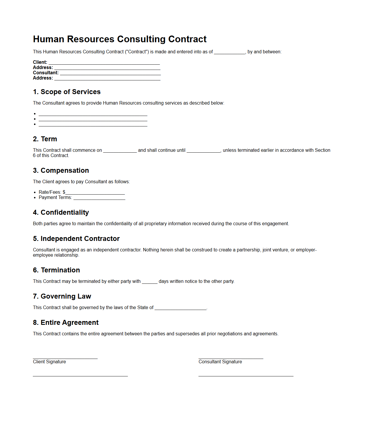 Human Resources Consulting Contract Example