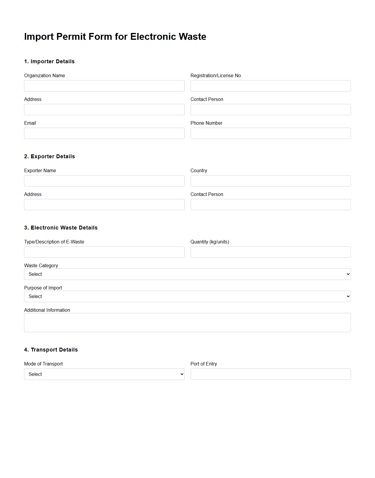 Import Permit Form for Electronic Waste